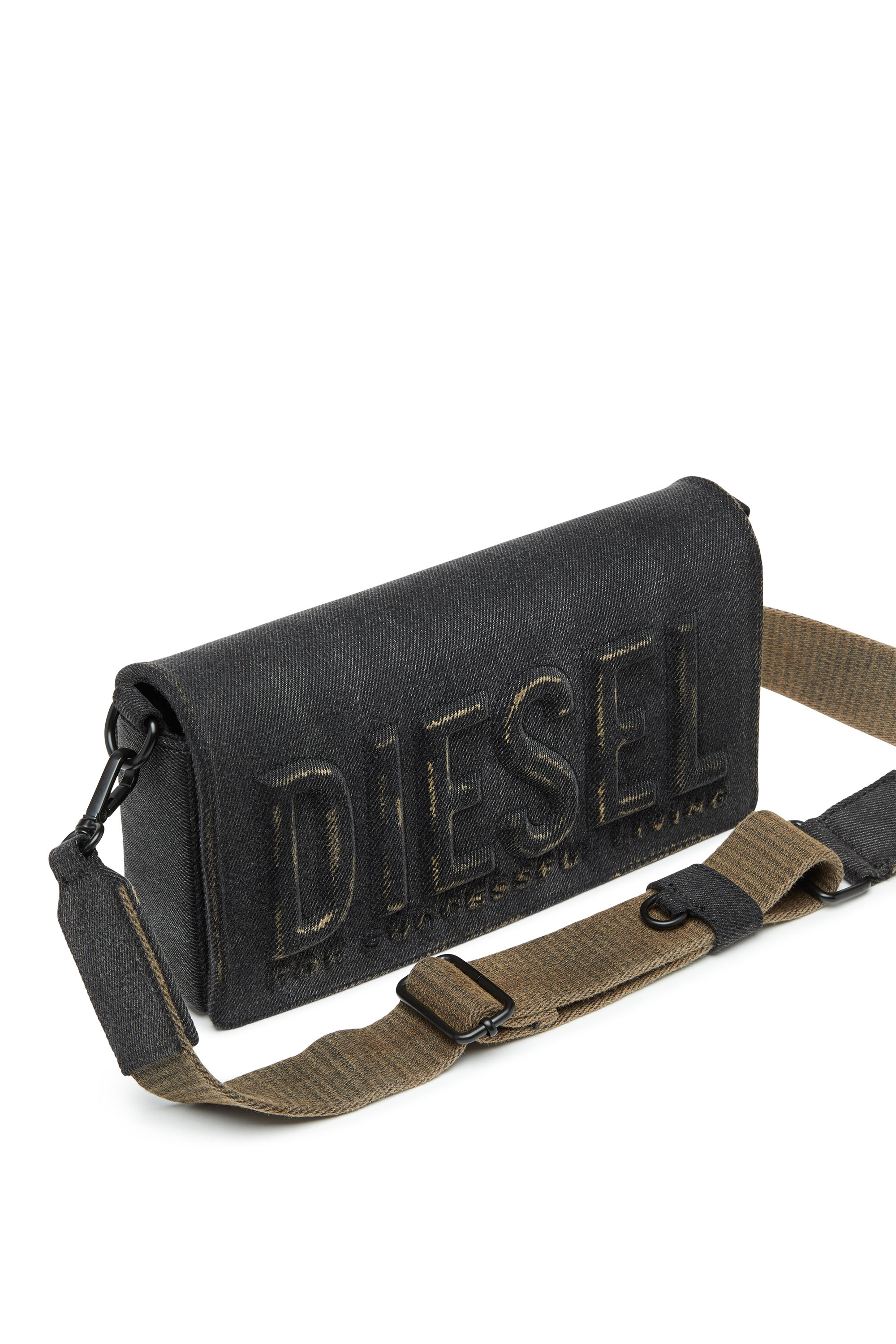 Diesel - BISCOTTO SHOULDER BAG M, Herren Biscotto M-Rechteckige Schultertasche aus gewaschenem Denim in Schwarz - 5