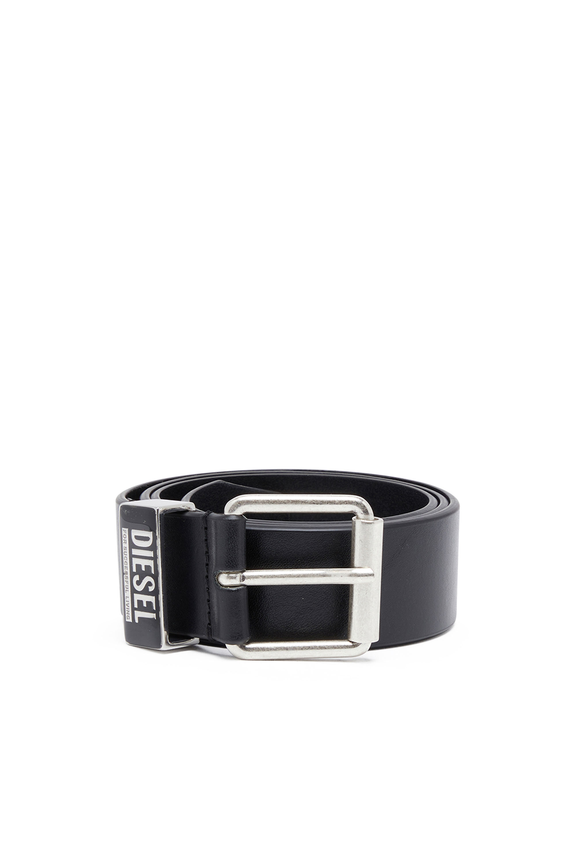 Diesel - B-GLOSSY LOOP 40, Herren 3.9cm Gürtel aus Leder mit emaillierter Logo-Schlaufe in Schwarz - 1