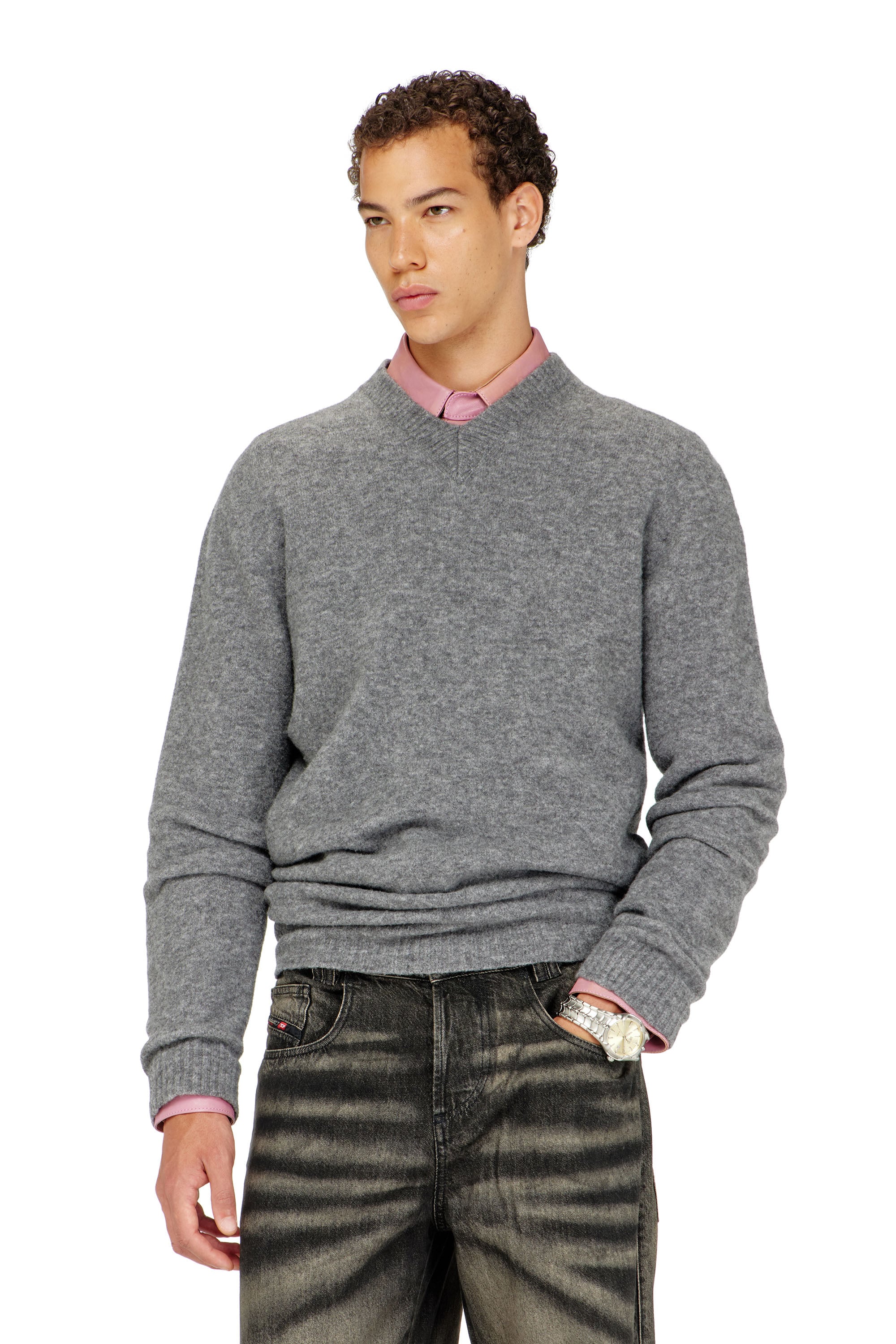 Diesel - K-ANDIE, Herren Pullover mit V-Ausschnitt aus gekochtem, geknittertem Strick in null - 1