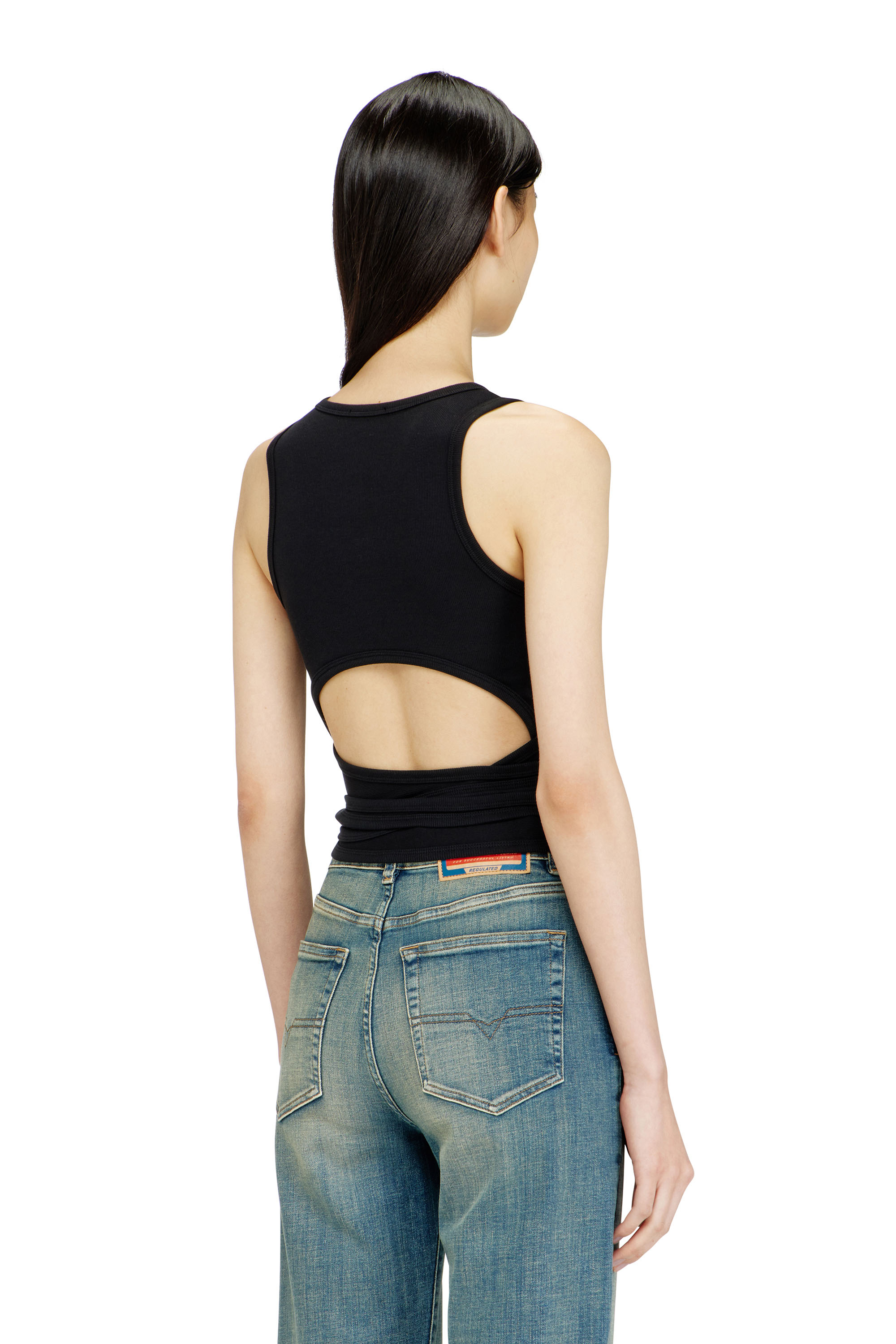 Diesel - T-ANKY-TAIL-S1, Damen Crop-Top mit Wickeldesign in Schwarz - 3