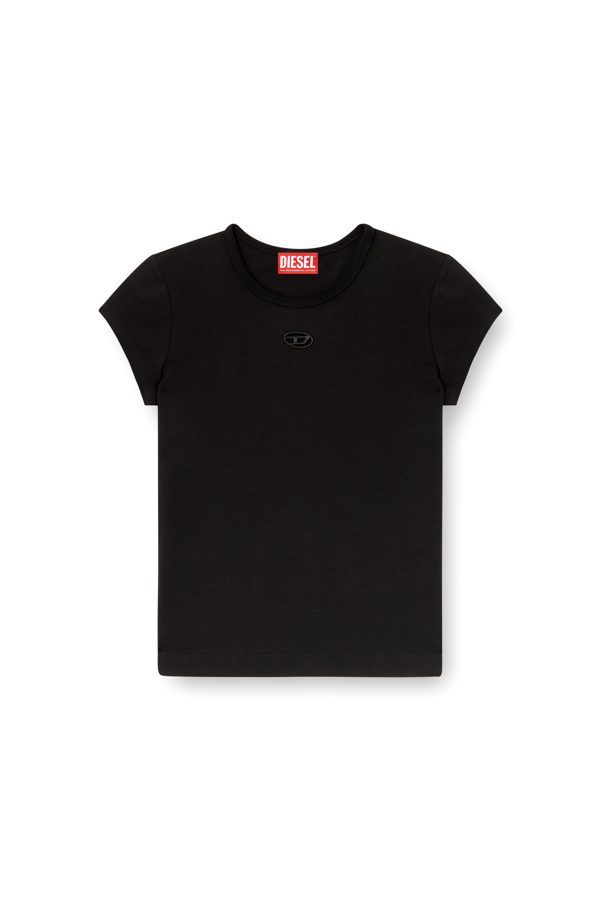 Diesel - T-ANGIE-OD, Damen T-Shirt mit ausgeschnittenem, besticktem Logo in Schwarz - 3