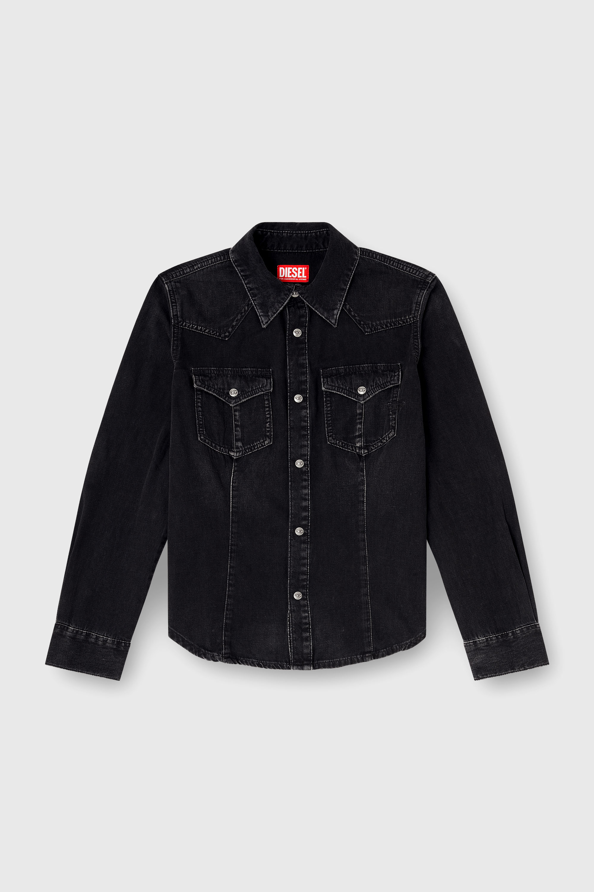 Diesel - DE-WAVES, Damen Western-Hemd aus behandeltem Denim in Schwarz - 2