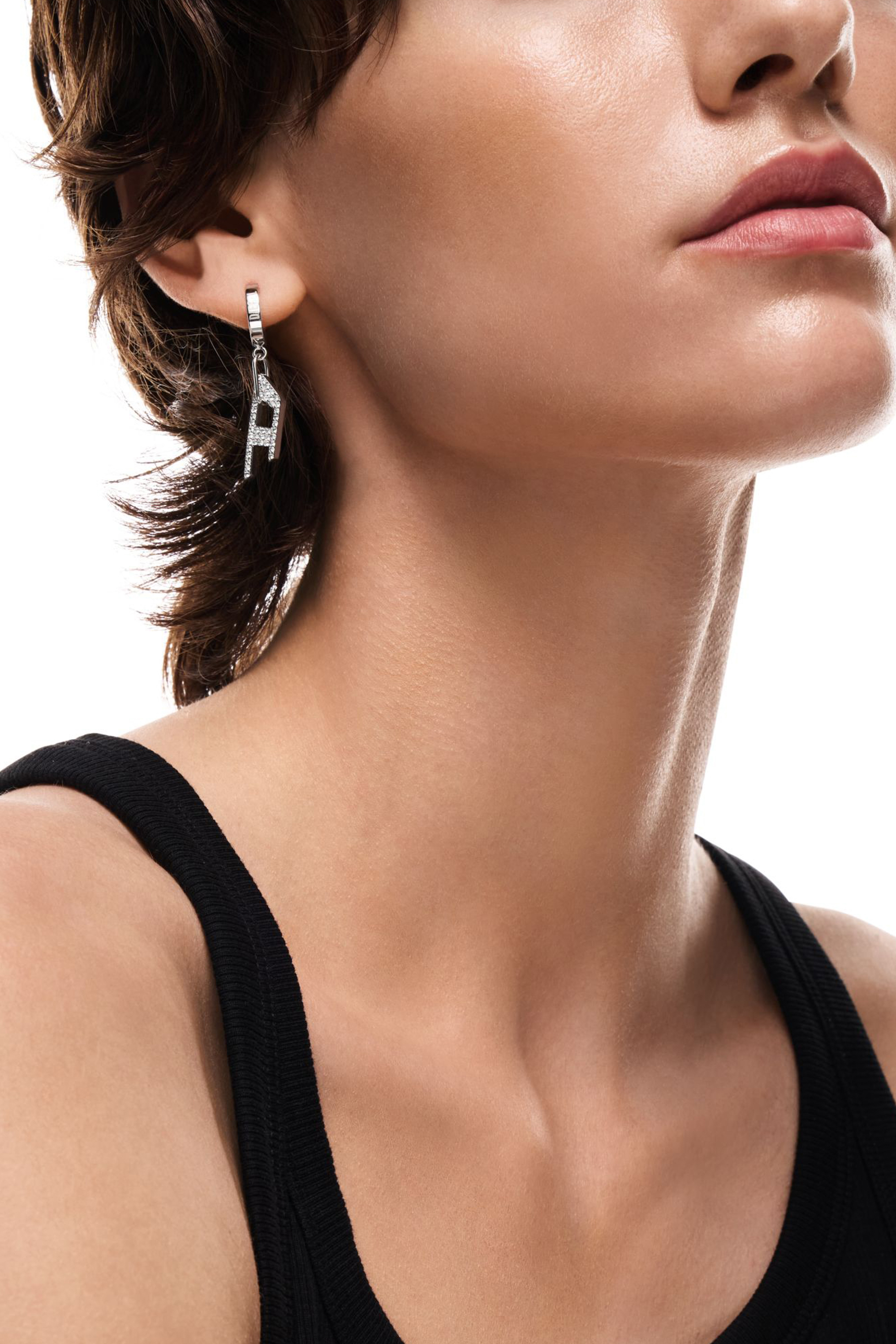 Diesel - DX1706040 JEWELLERY, Unisex Ohrh&auml;nger aus Edelstahl mit Glitzereffekt und D-Anh&auml;nger in Silber - 4