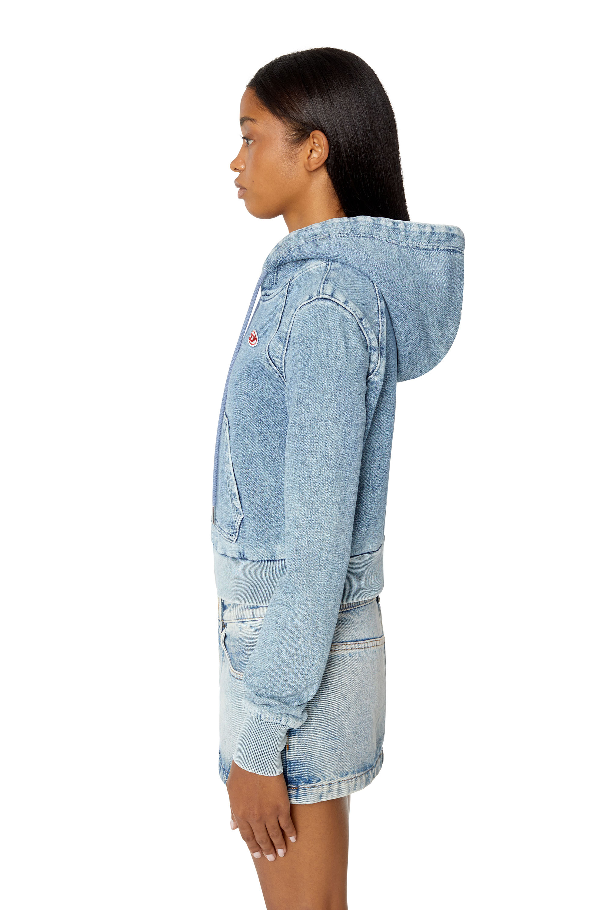 Diesel - D-ANGY TRACK DENIM HOODIE, Damen Kurz-Hoodie aus Trackdenim in Hellblau - 5