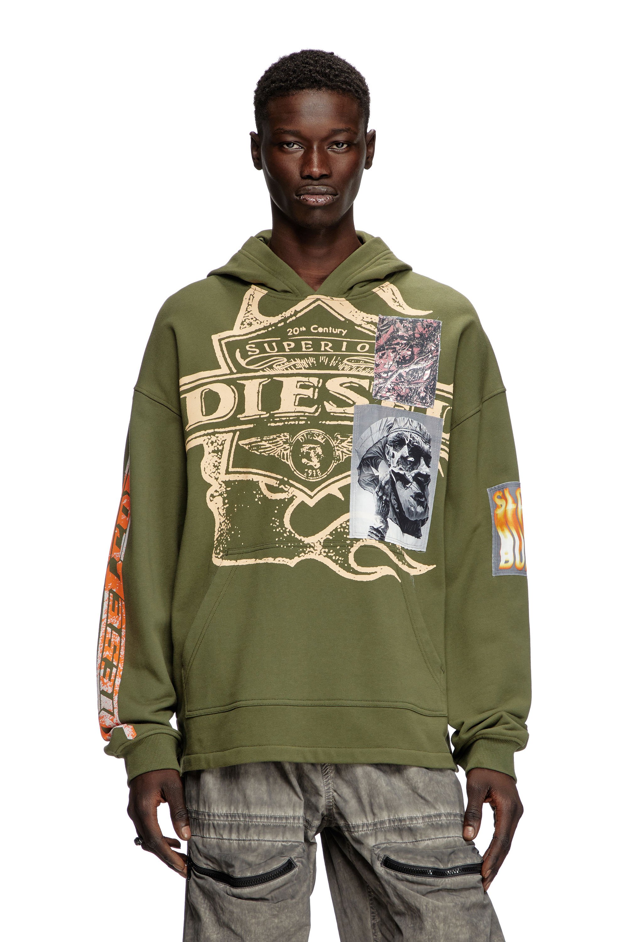 Diesel - S-BAXT-HOOD-R1, Herren Hoodie mit Prints und Logo-Patches in Olivgrün - 1