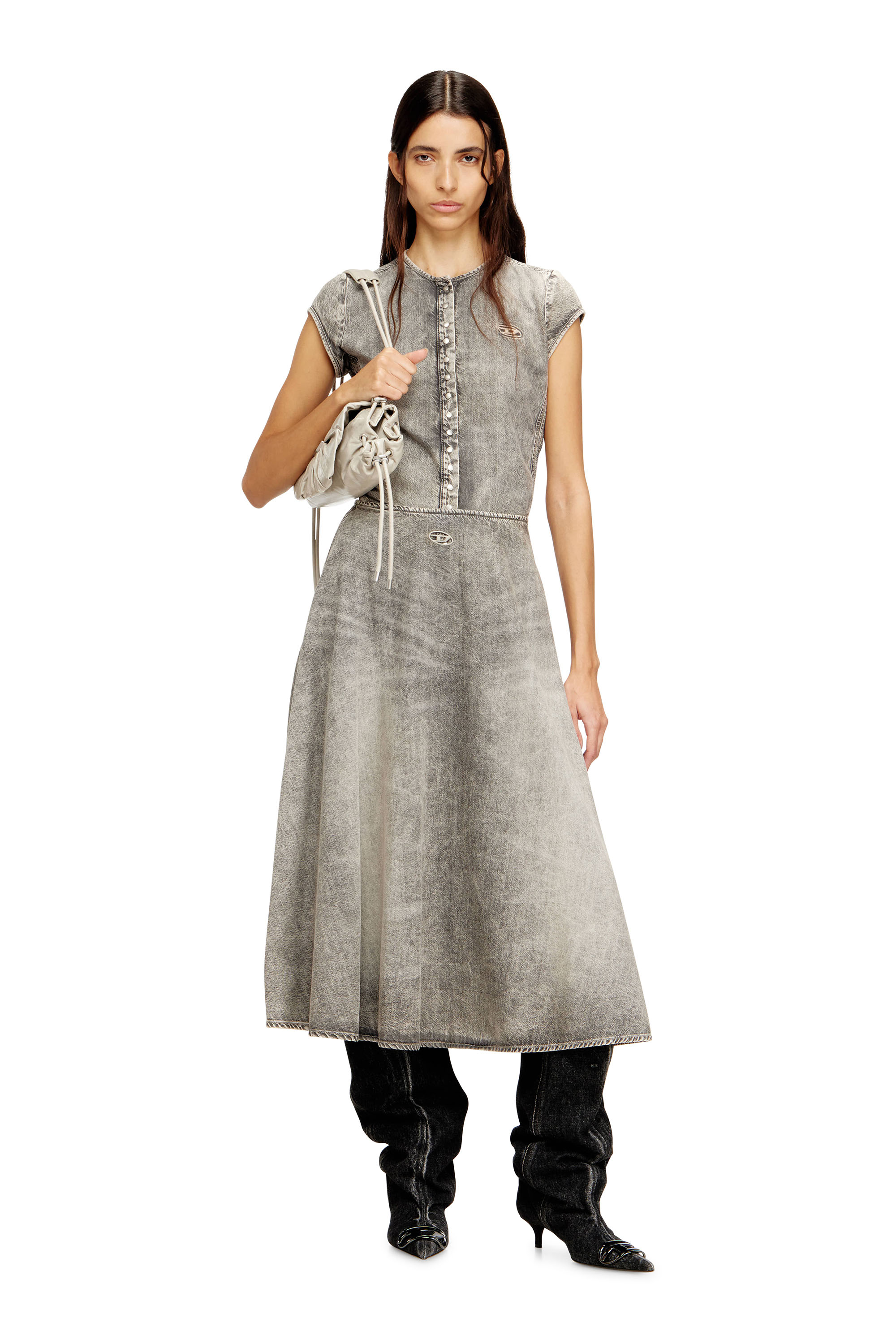 Diesel - SCRUNCH-D SHOULDER S, Damen Scrunch-D S-Schultertasche aus Knitter-Leder in Wei&szlig; - 2