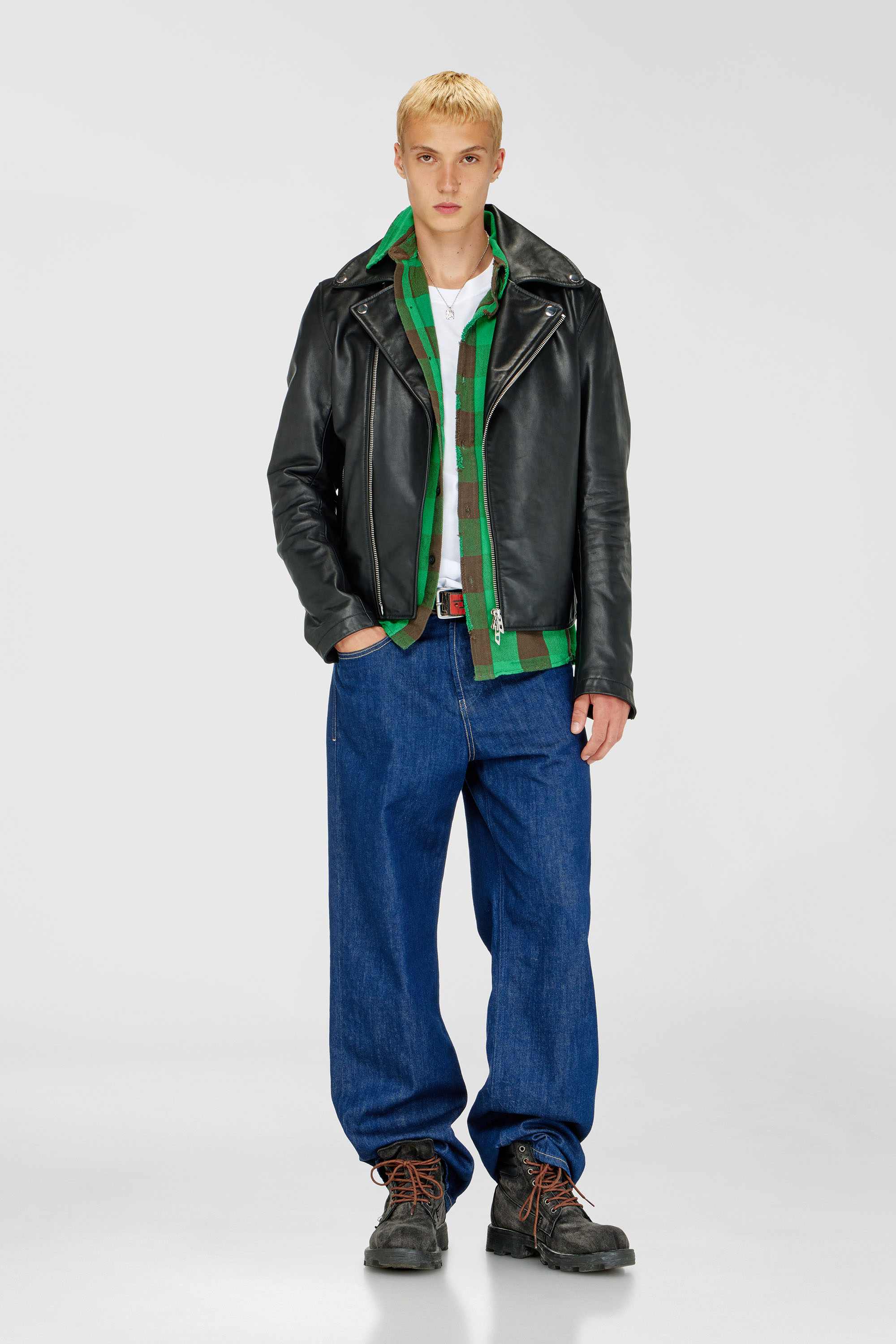 Diesel - L-EO-WRD, Herren Bikerjacke aus gewachstem Leder in Schwarz - 1