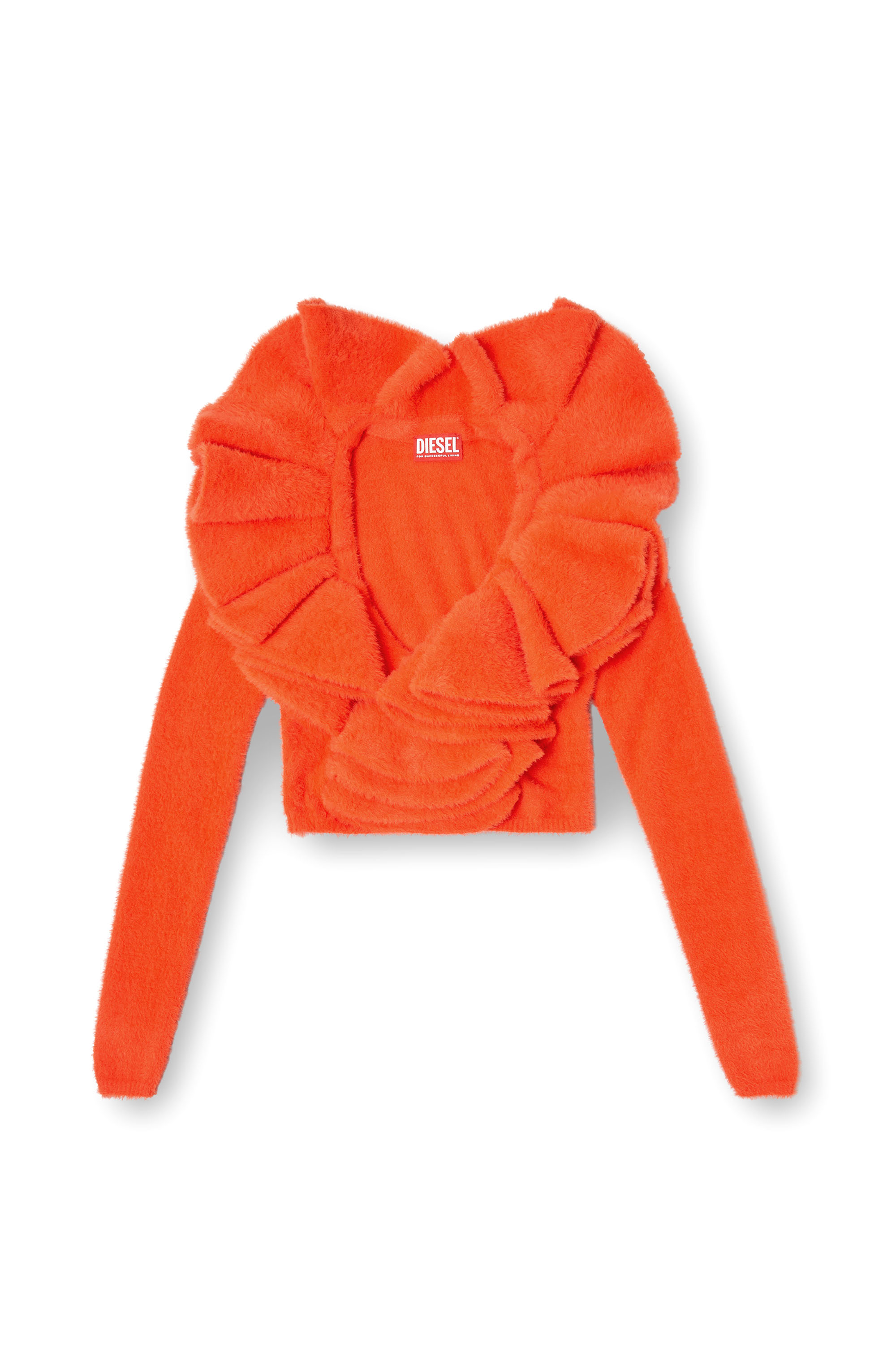 Diesel - M-INGE, Damen Plüsch-Strickjacke mit Mega-Rüschenkragen in Orange - 3