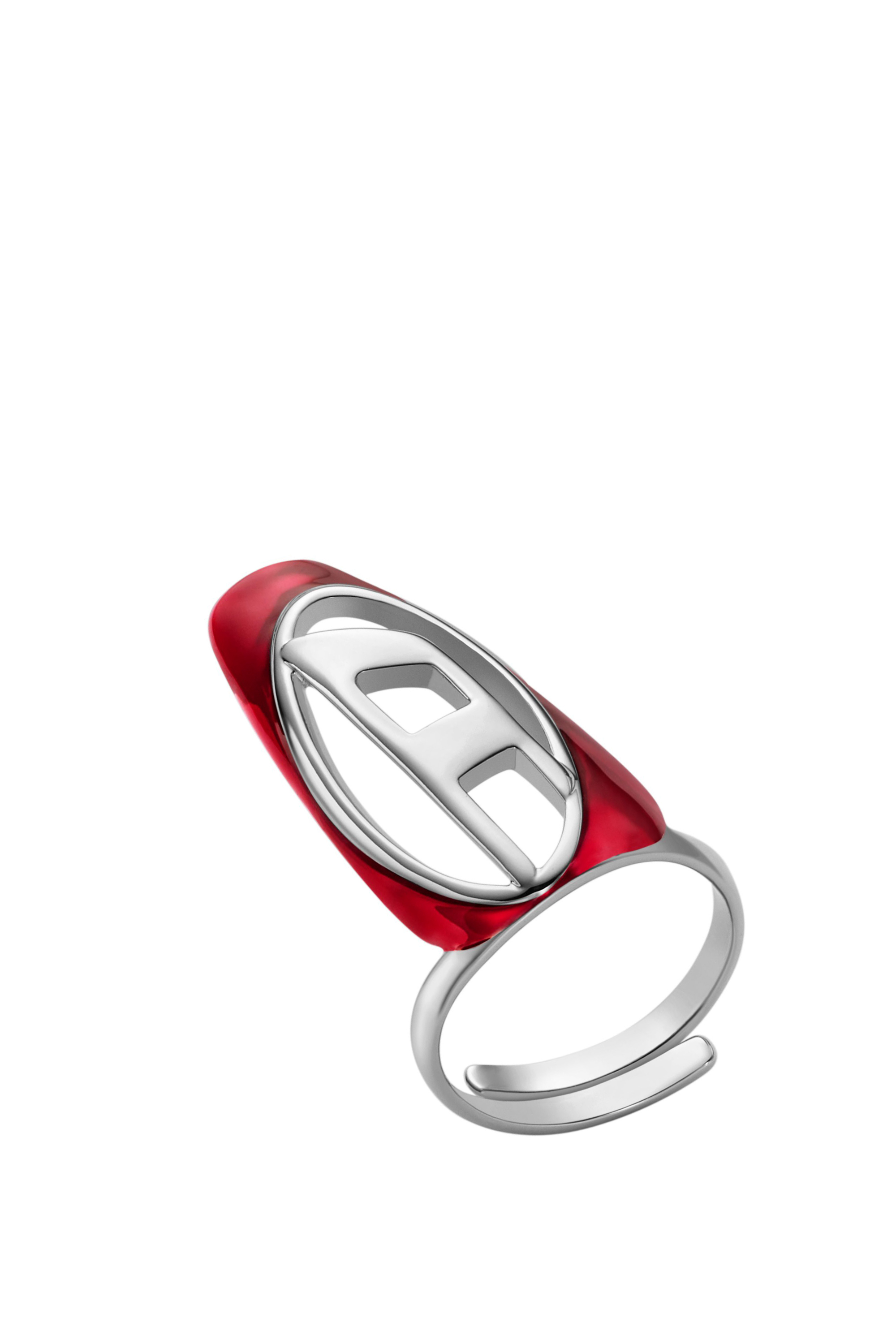 Diesel - DX1526 JEWEL, Unisex Nail Ring aus silbernem Messing in Rot - Image 1