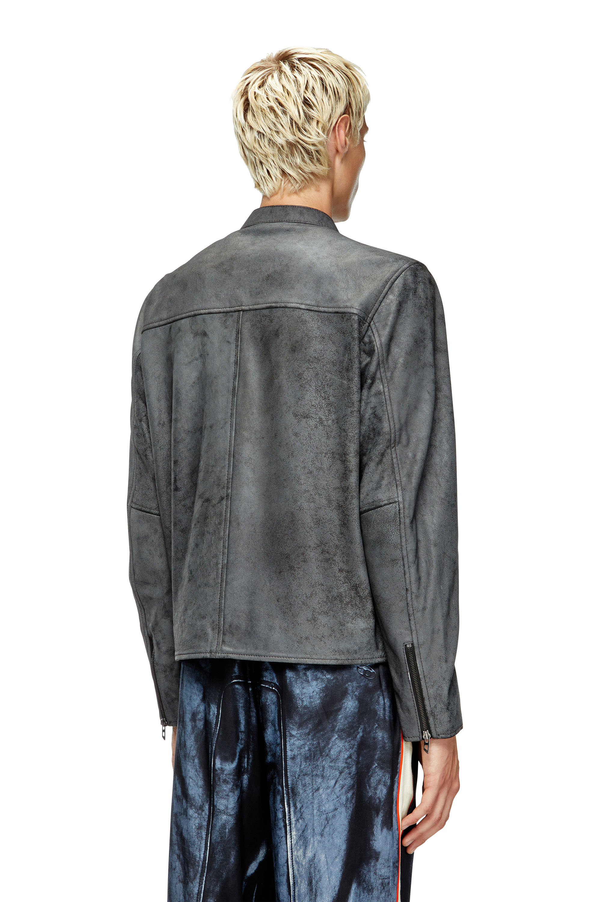 Diesel - L-EVERT-A, Herren Behandelte Bikerjacke aus Leder mit verblasstem Logo in Grau - 4