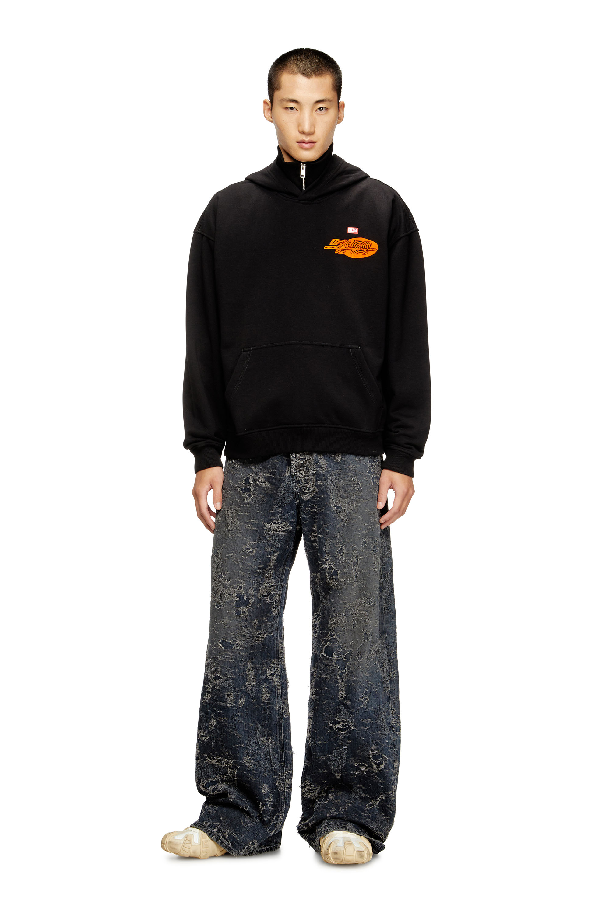 Diesel - S-BOXT-HOOD-T5, Herren Baumwoll-Hoodie mit Druck auf der Rückseite in Schwarz - 1