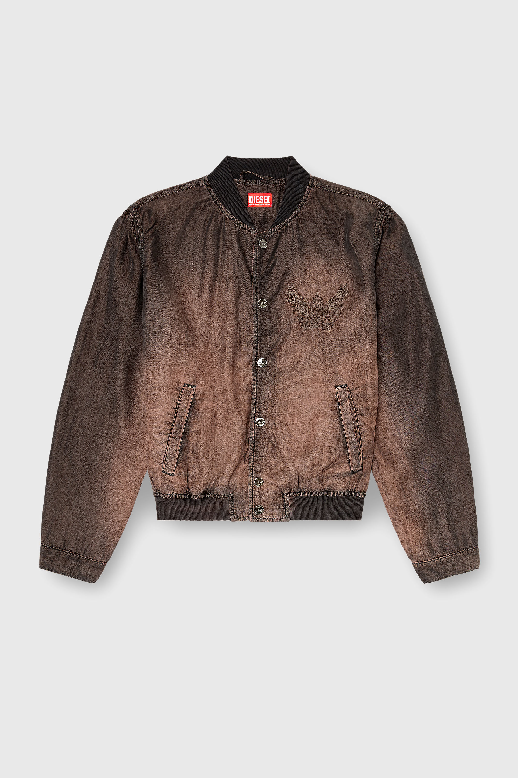 Diesel - D-BELMOR-S, Herren Bomberjacke aus flie&szlig;endem, beschichtetem Denim in Braun - 2