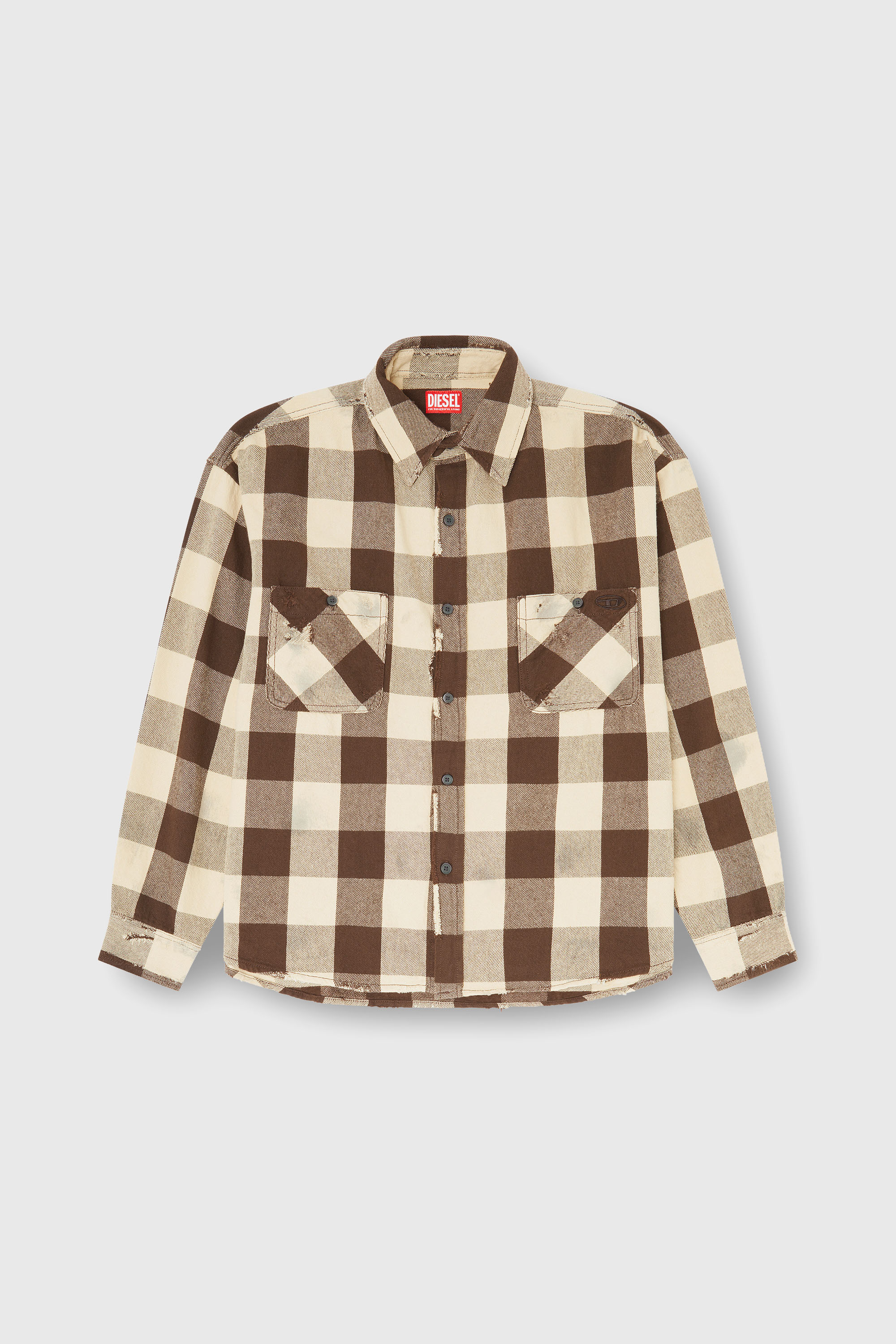 Diesel - S-DRUM, Herren Karohemd mit distressed-Effekt in Beige/Braun - 2