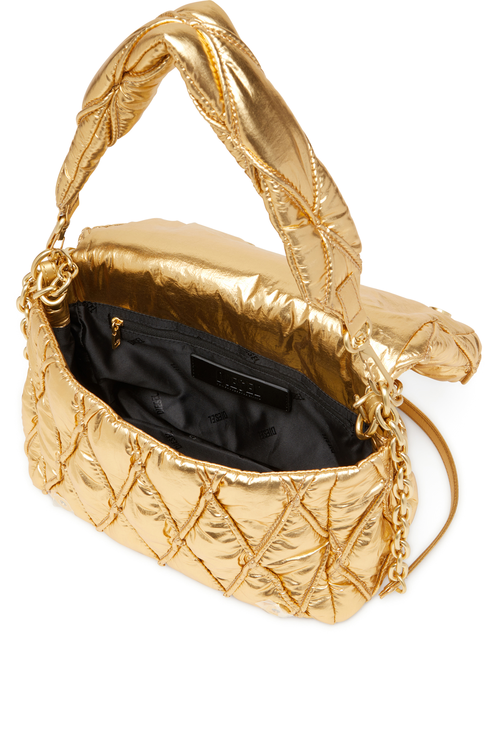 Diesel - CHARM-D SHOULDER M, Damen Charm-D M-Schultertasche aus gestepptem Metallic-Nylon in Gold - 3
