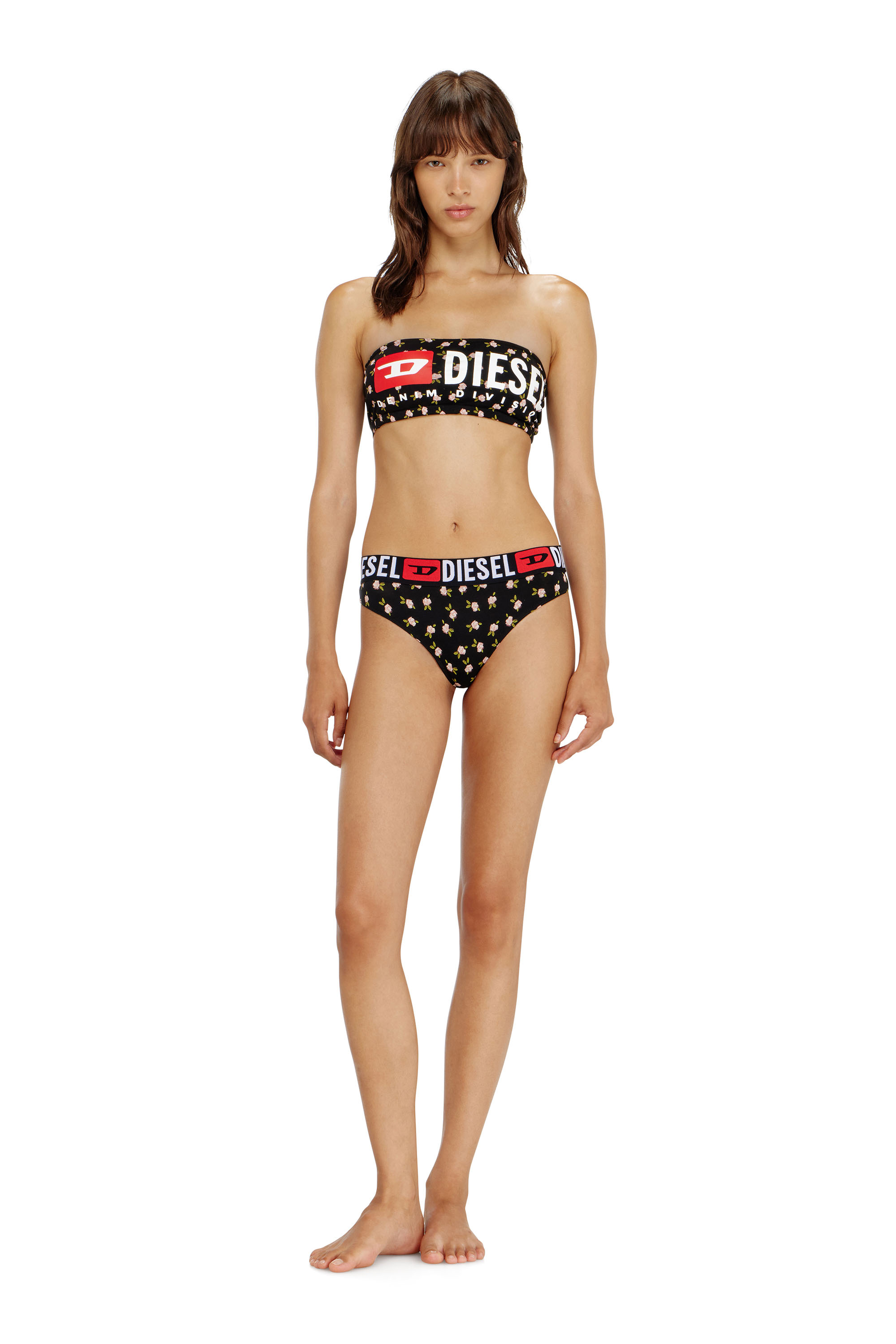 Diesel - MELANIE-C-D-CORE, Damen Bandeau-BH aus Baumwolle mit all-over Blumenprint in Schwarz - 3