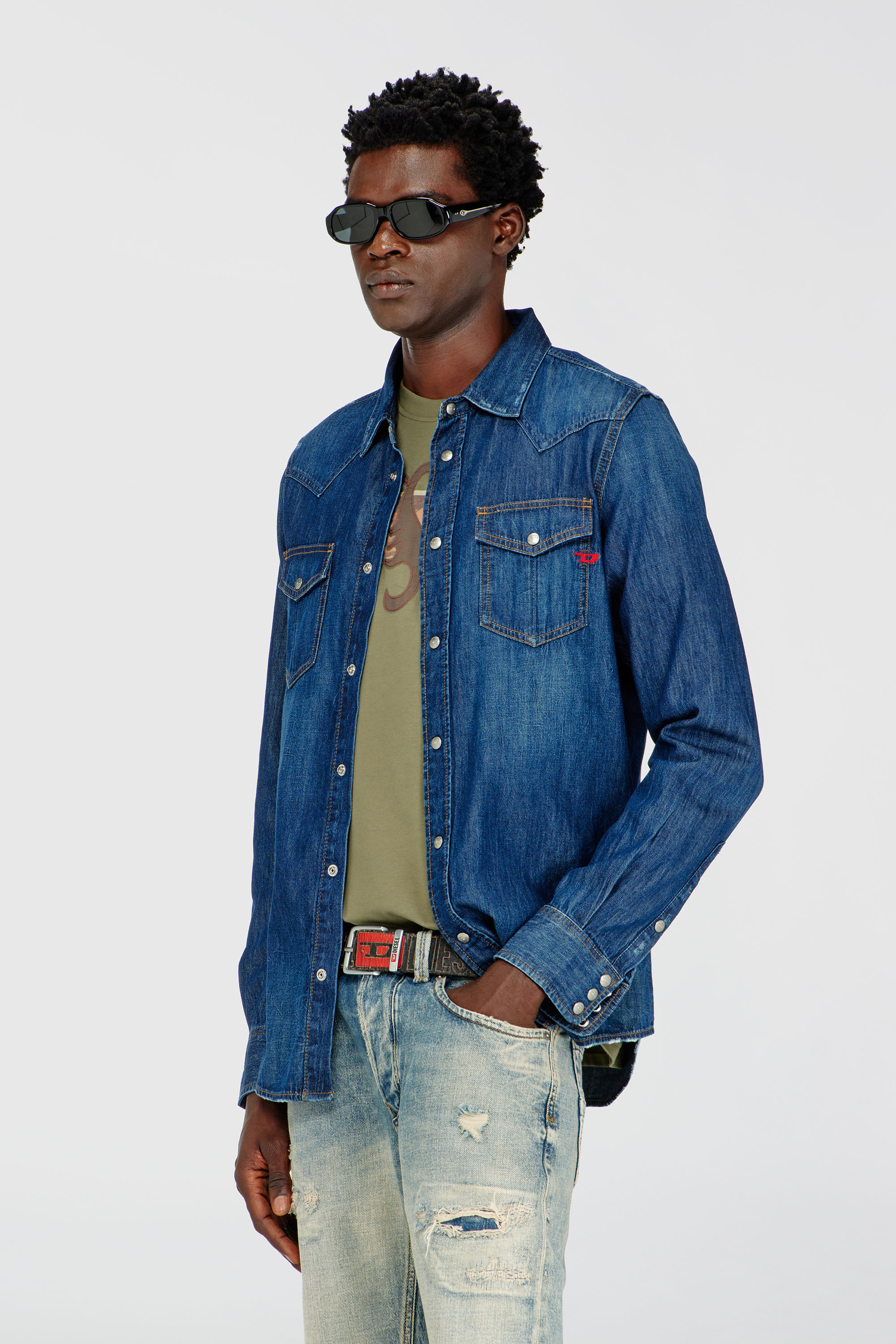 Diesel - D-VEGA, Herren Overshirt aus Denim in Dunkelblau - 2