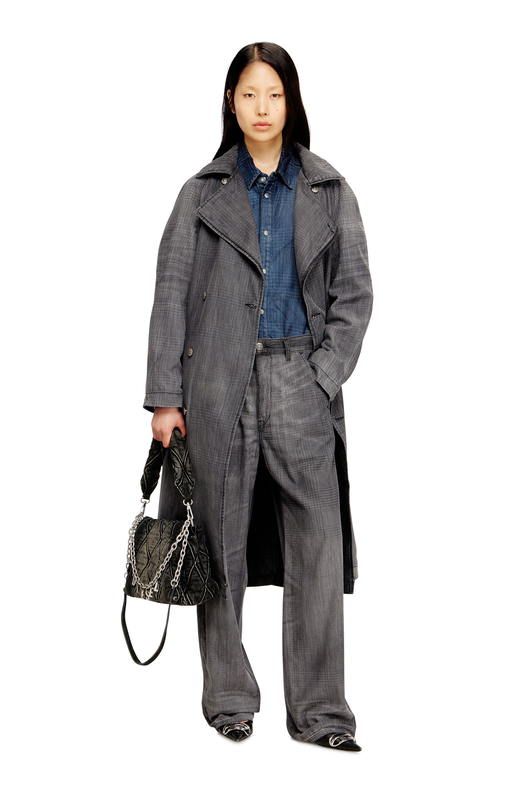 Diesel - D-MATTHEW-S, Unisex Trenchcoat aus gemustertem Denim in Grau - 2