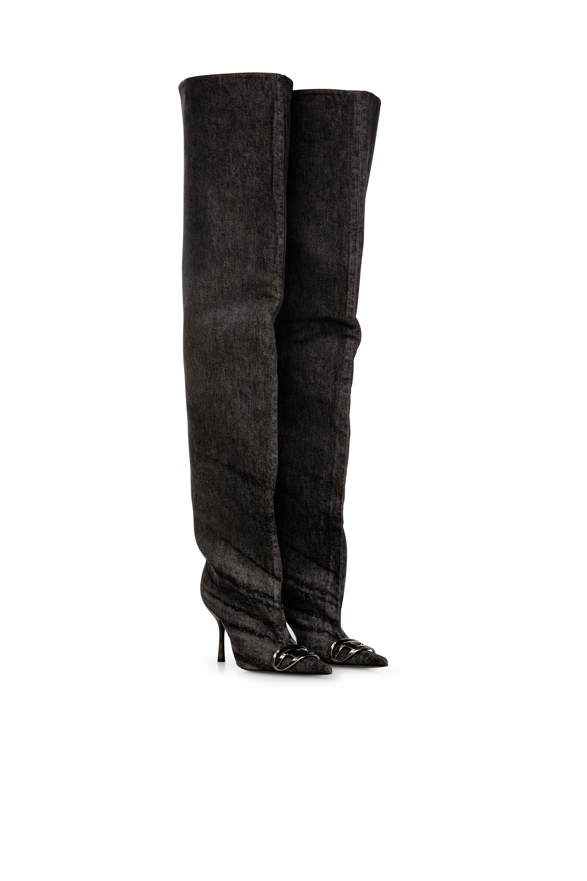 Diesel - D-VENUS 90 OTK BOOT, Damen Overknees-Stiefel aus beschichtetem Denim in Schwarz - 2