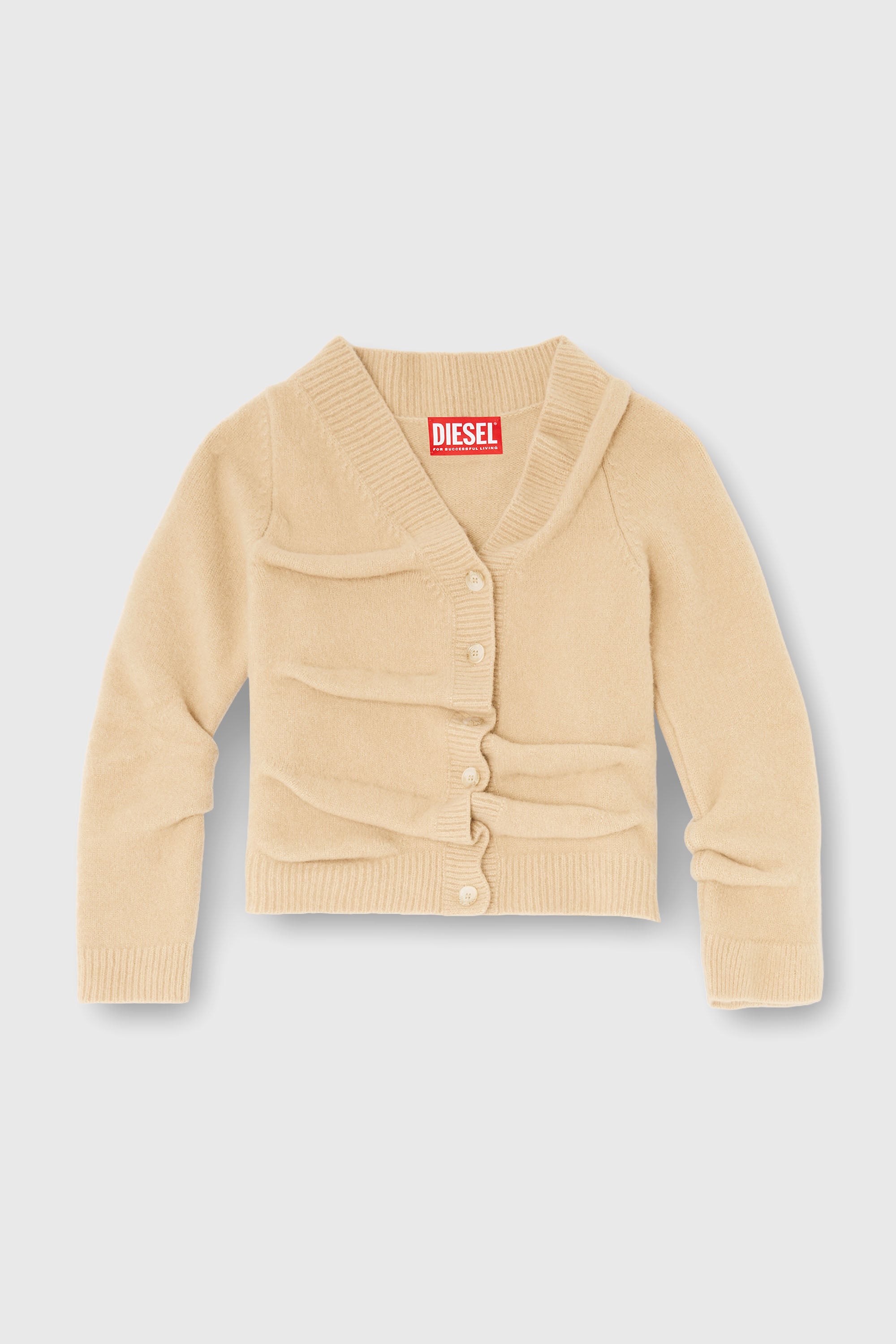 Diesel - M-AVA, Damen Kurze Strickjacke aus gewalktem Strick mit gekr&auml;uselter Struktur in Beige - 2