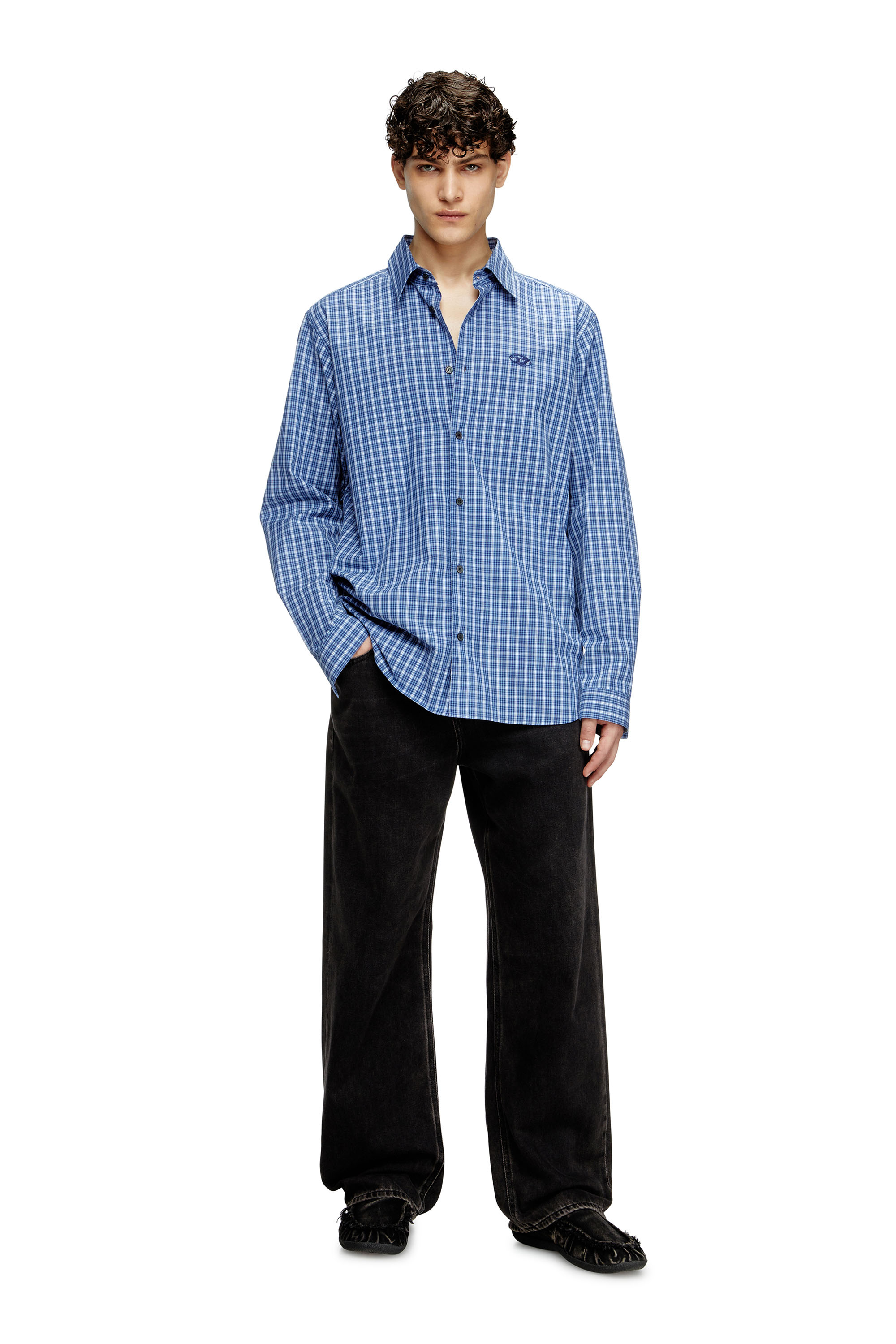 Diesel - S-SIMPLY-DLBV, Herren Karo-Shirt mit Oval D-Stickerei in Blau/Weiss - 1