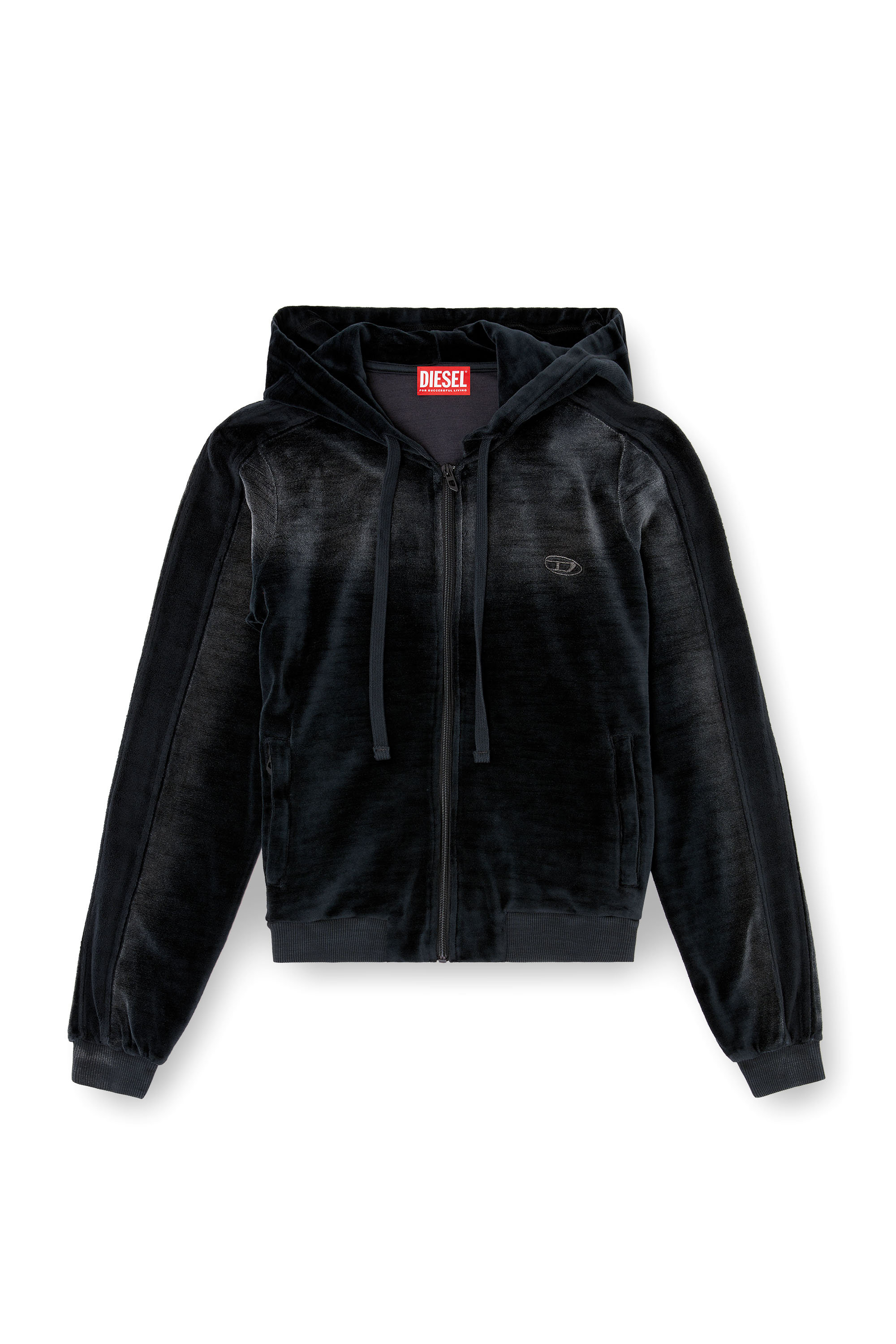 Diesel - F-ELY-Q1, Damen Hoodie mit Reißverschluss aus verblasster Chenille in Schwarz - 2