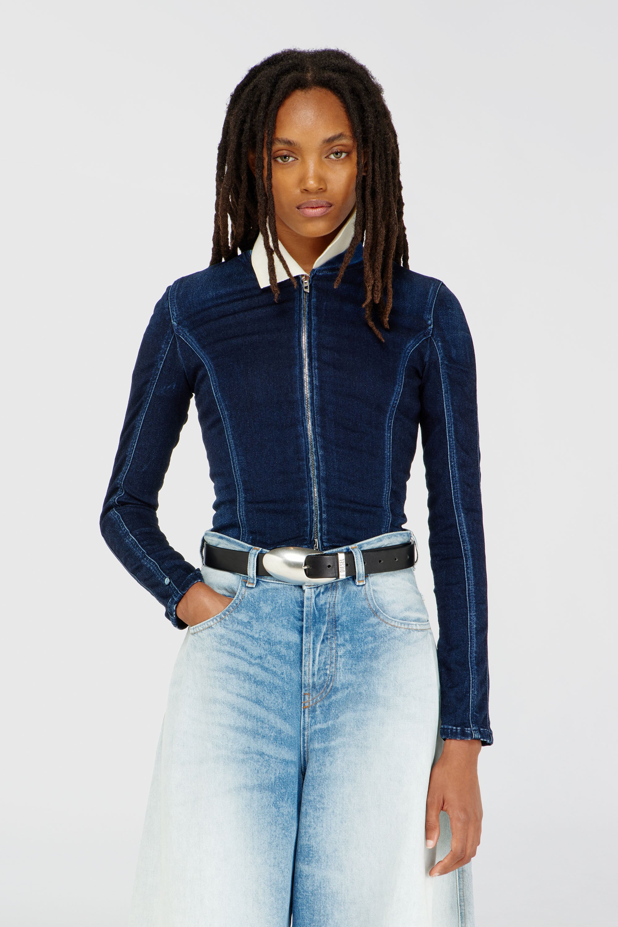 Diesel - DE-GARY-D JOGG, Damen Cropped jacket aus JoggJeans in Dunkelblau - 1