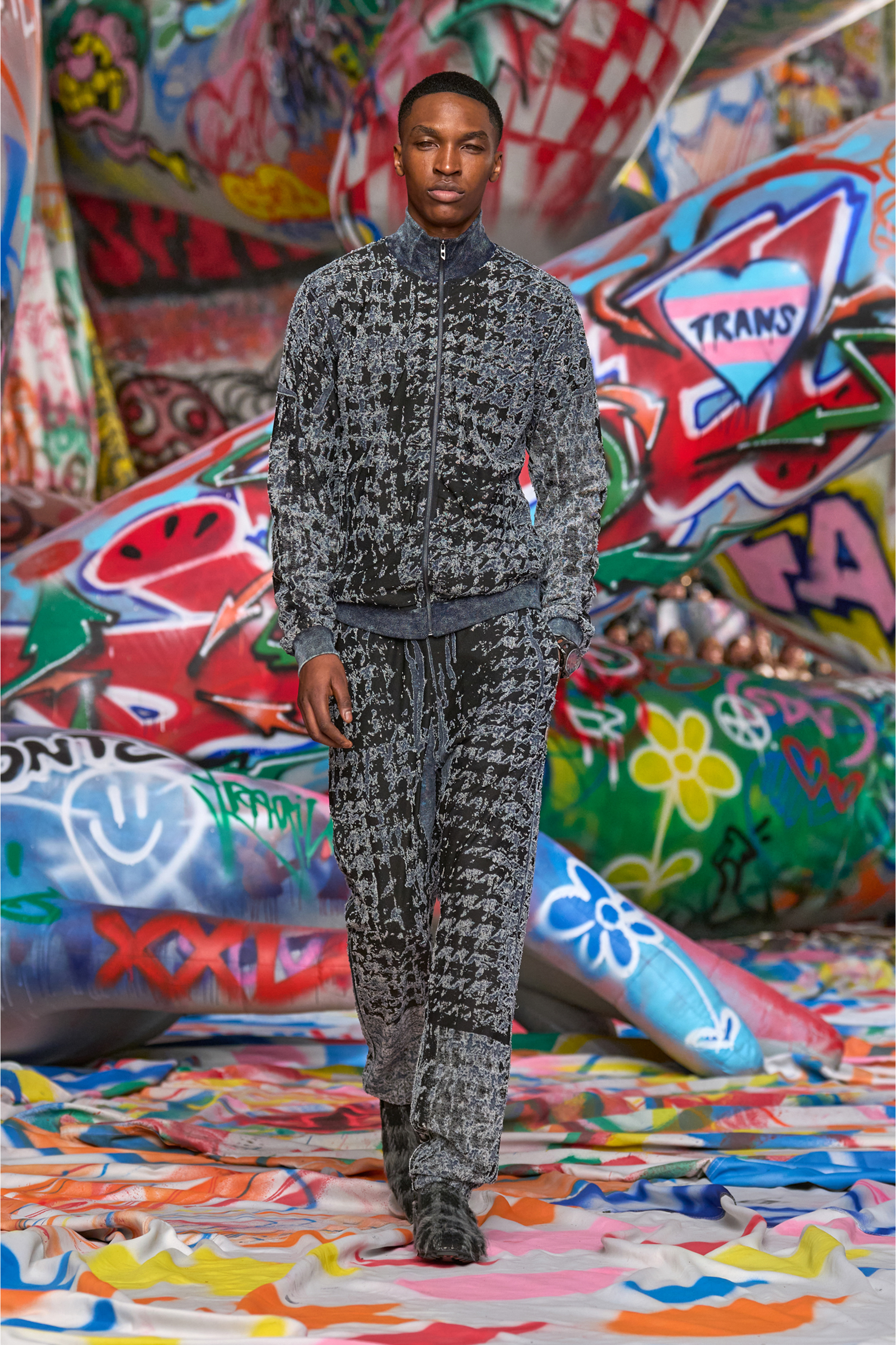 Diesel - S-CORR, Herren Dévoré Hahnentritt-Oberteil mit Reißverschluss in Schwarz/Blau - 3