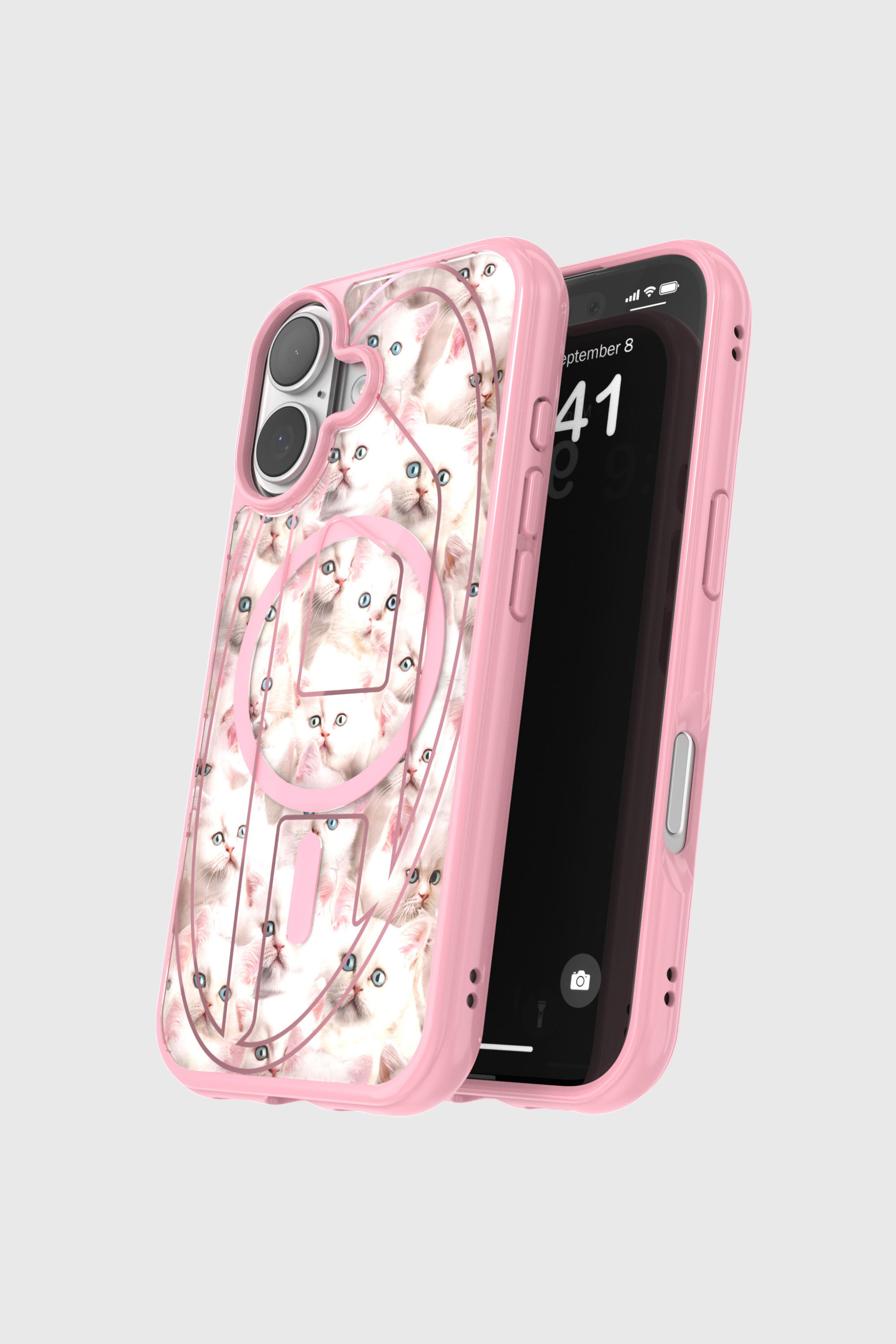 Diesel - 60423 AOP CASE, Unisex Oval D Cats H&uuml;lle mit Magsafe f&uuml;r iPhone 17 in Rosa - 4