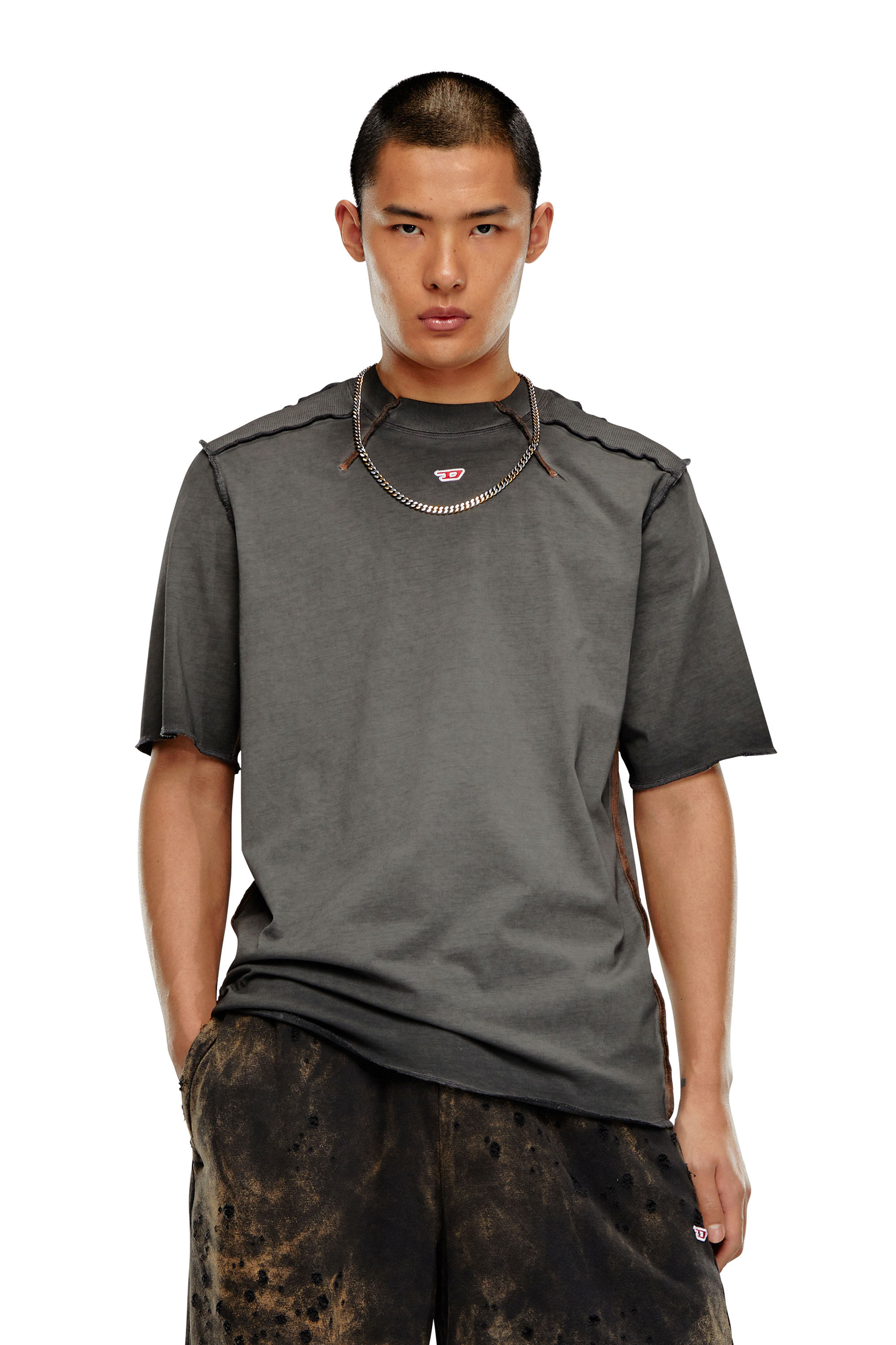 Diesel - T-ERIE-N, Herren T-Shirt mit Schultern mit Mikro-Waffel-Muster in Grau - Image 1