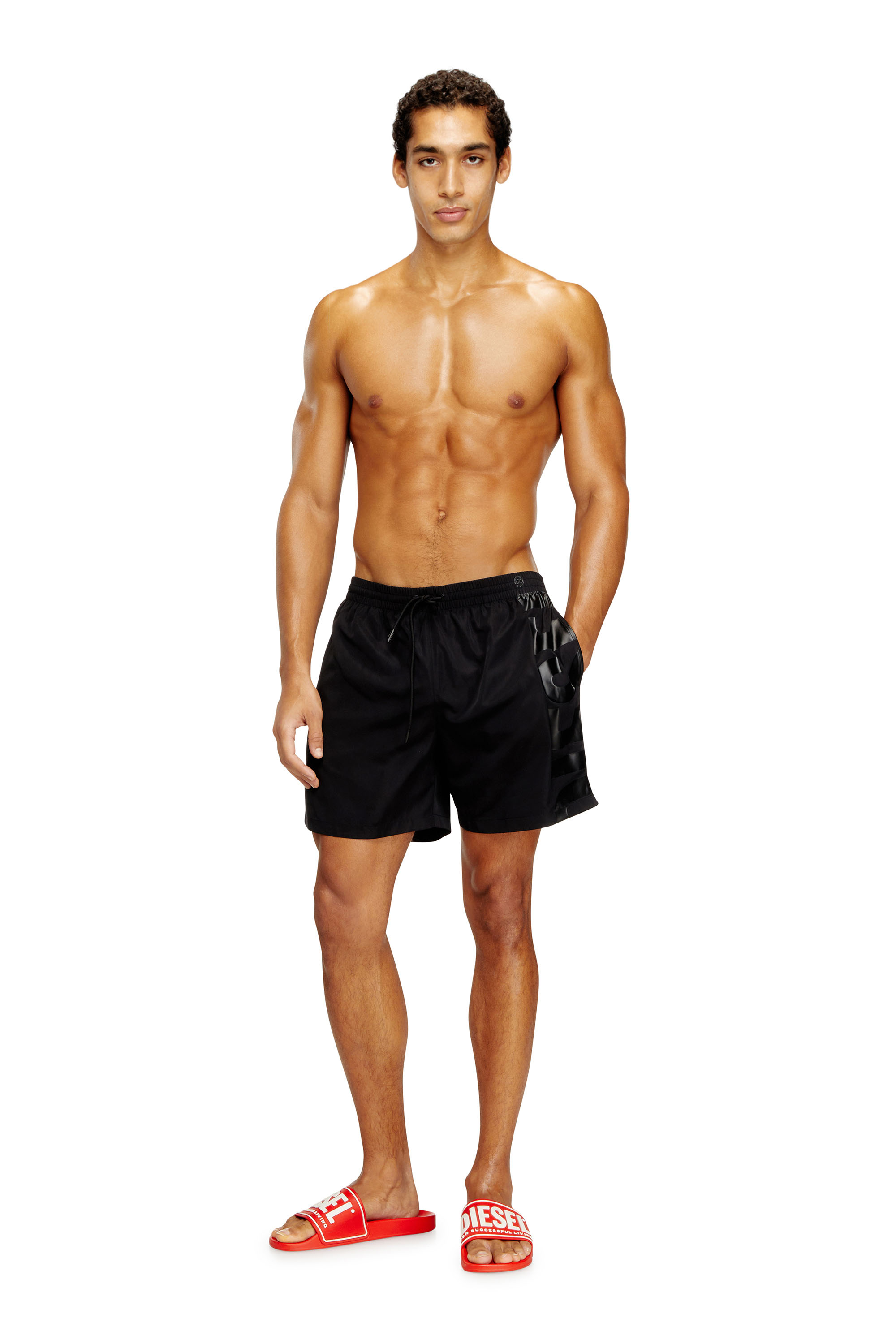 Diesel - RIO-41-D-CORE, Herren Mittellange Bade-Shorts mit Maxi-Logo in Schwarz - 1