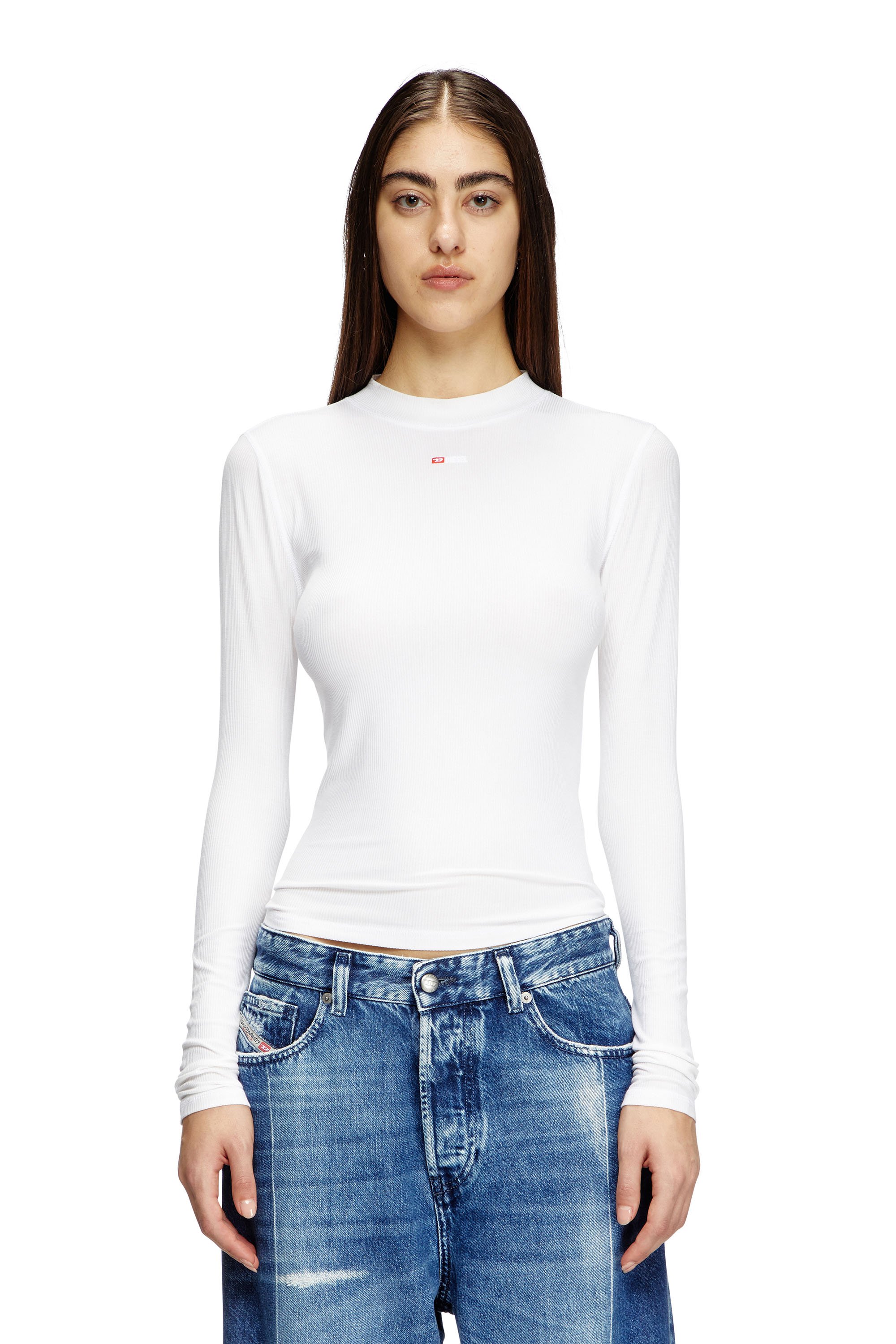 Diesel - T-MOKKY-LS-MICRODIV, Woman's Ribbed top with mock neck in White - 1