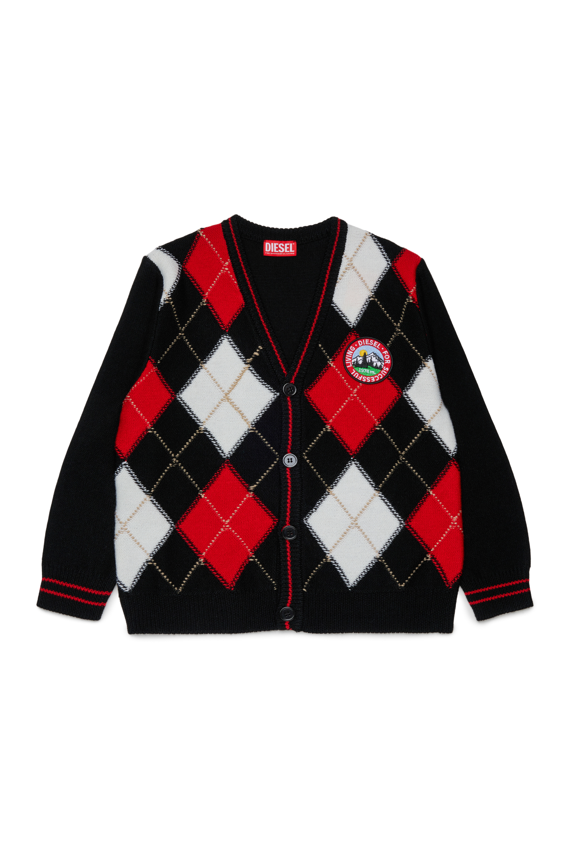 Diesel - KROMYCARDIGAN OVER, Unisex's Wool-blend cardigan with argyle motif in Black - 1