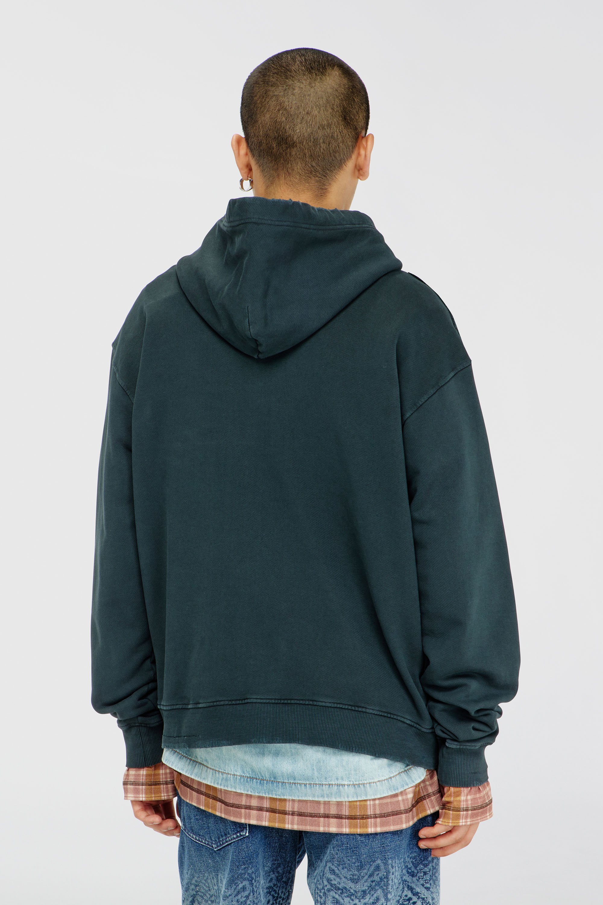 Diesel - S-NORM-HOOD-CRYSTALS, Herren Hoodie mit Rissen und Kristalldetails in Dunkelgr&uuml;n - 4