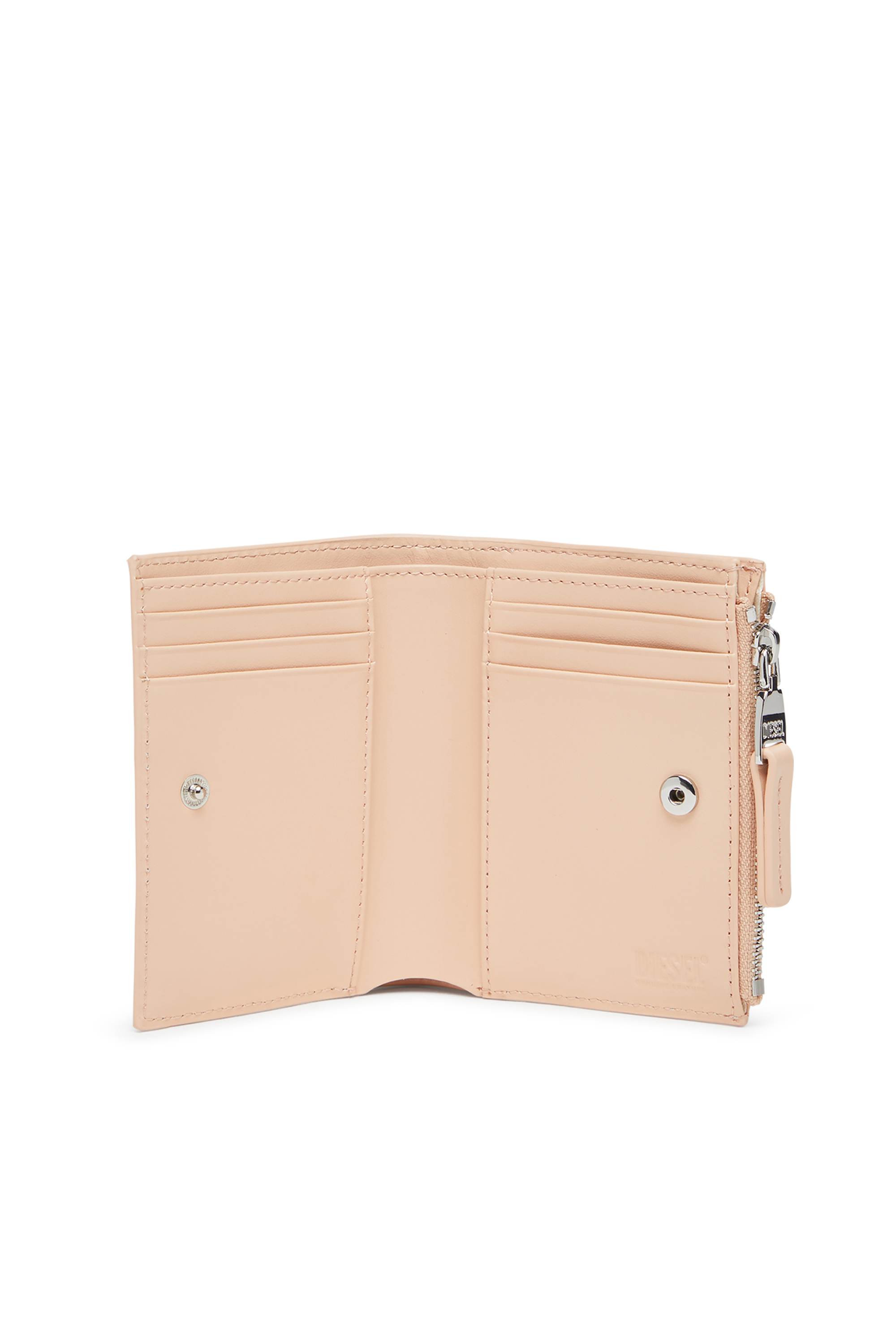 Diesel - 1DR BI-FOLD ZIP II, Damen Kleines Portemonnaie aus Leder mit Logo-Plakette in Fleischfarben - 3