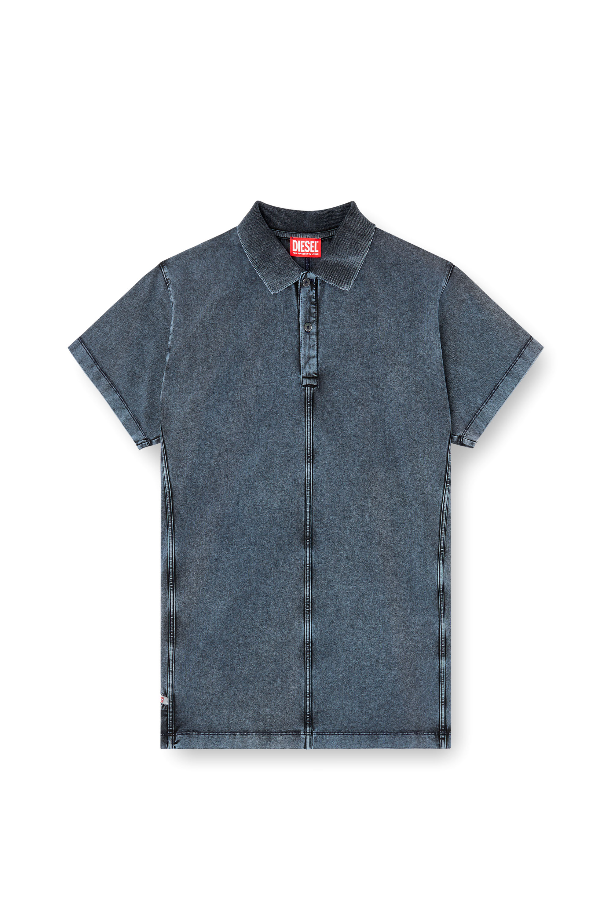 Diesel - T-NOMELY, Herren Poloshirt aus Jersey in Denim-Optik in Dunkelblau - 3