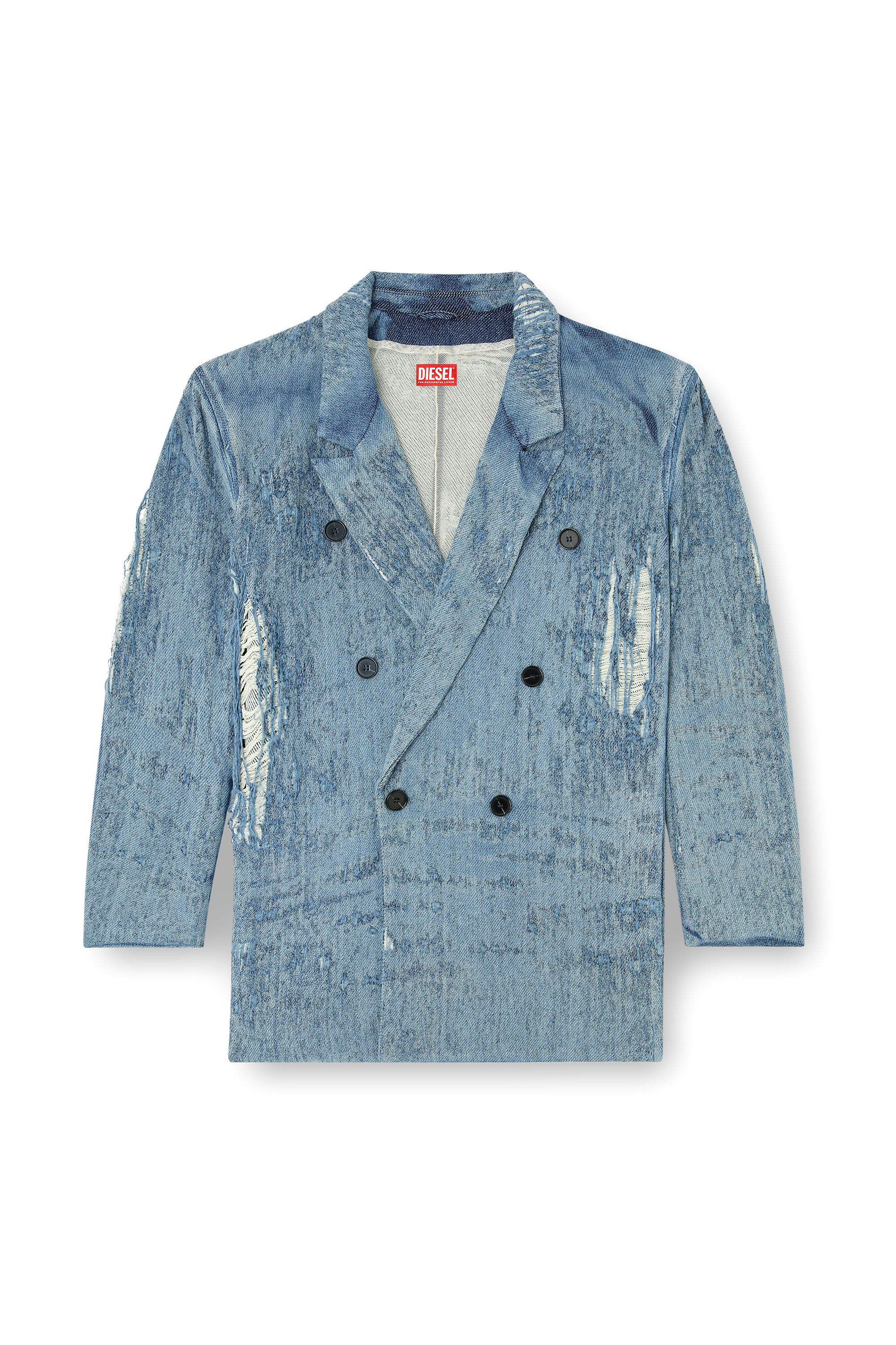 Diesel - D-PEKKA-FSG2, Unisex Blazer aus ultra-zerstörtem Jacquard-Denim in Hellblau - 4