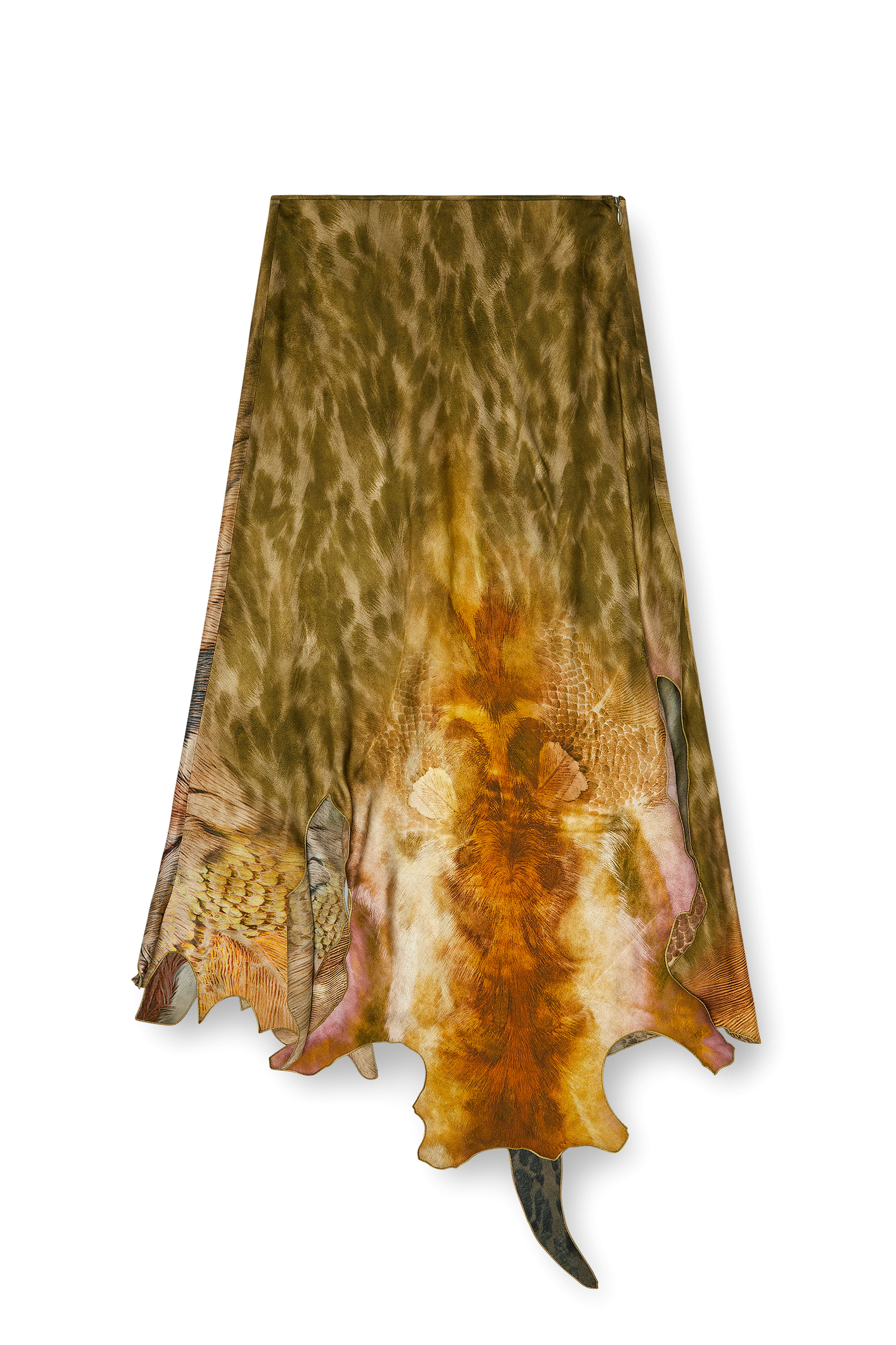 Diesel - O-TORN, Damen Langer, asymmetrischer Rock aus bedrucktem Satin in null - 3