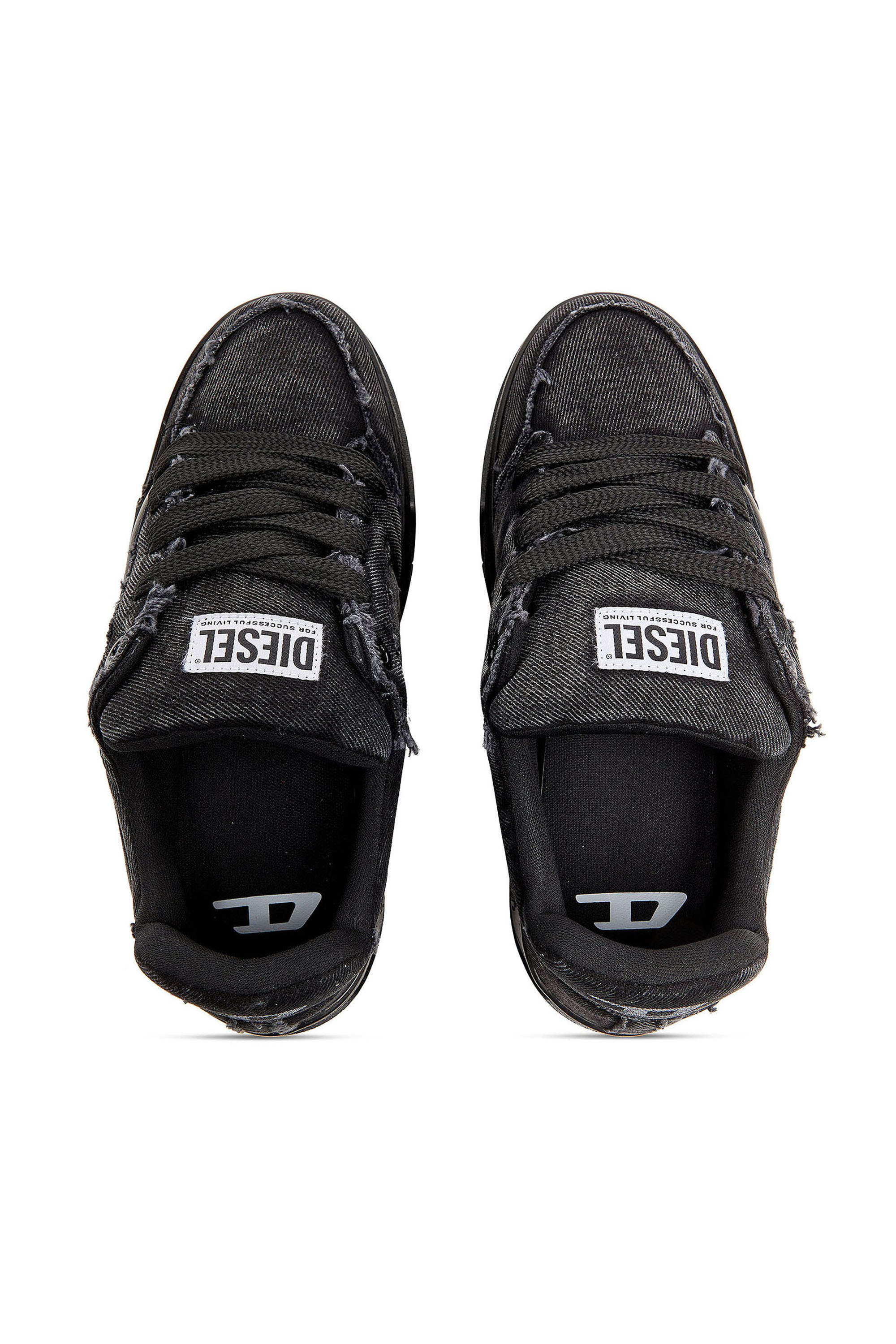 Diesel - S-D-OLLIE LOW, Herren S-D-Ollie - Sneakers aus ausgefranstem denim und Leder in Schwarz - 4