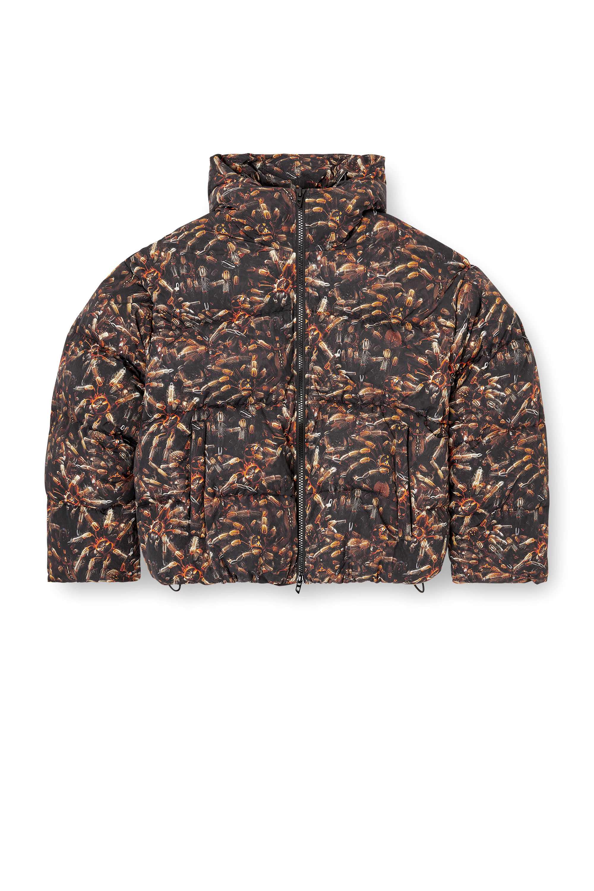Diesel - W-SPIDER, Herren Daunen-Jacke mit Kapuze und Spinnen-Muster in Schwarz/Braun - 3