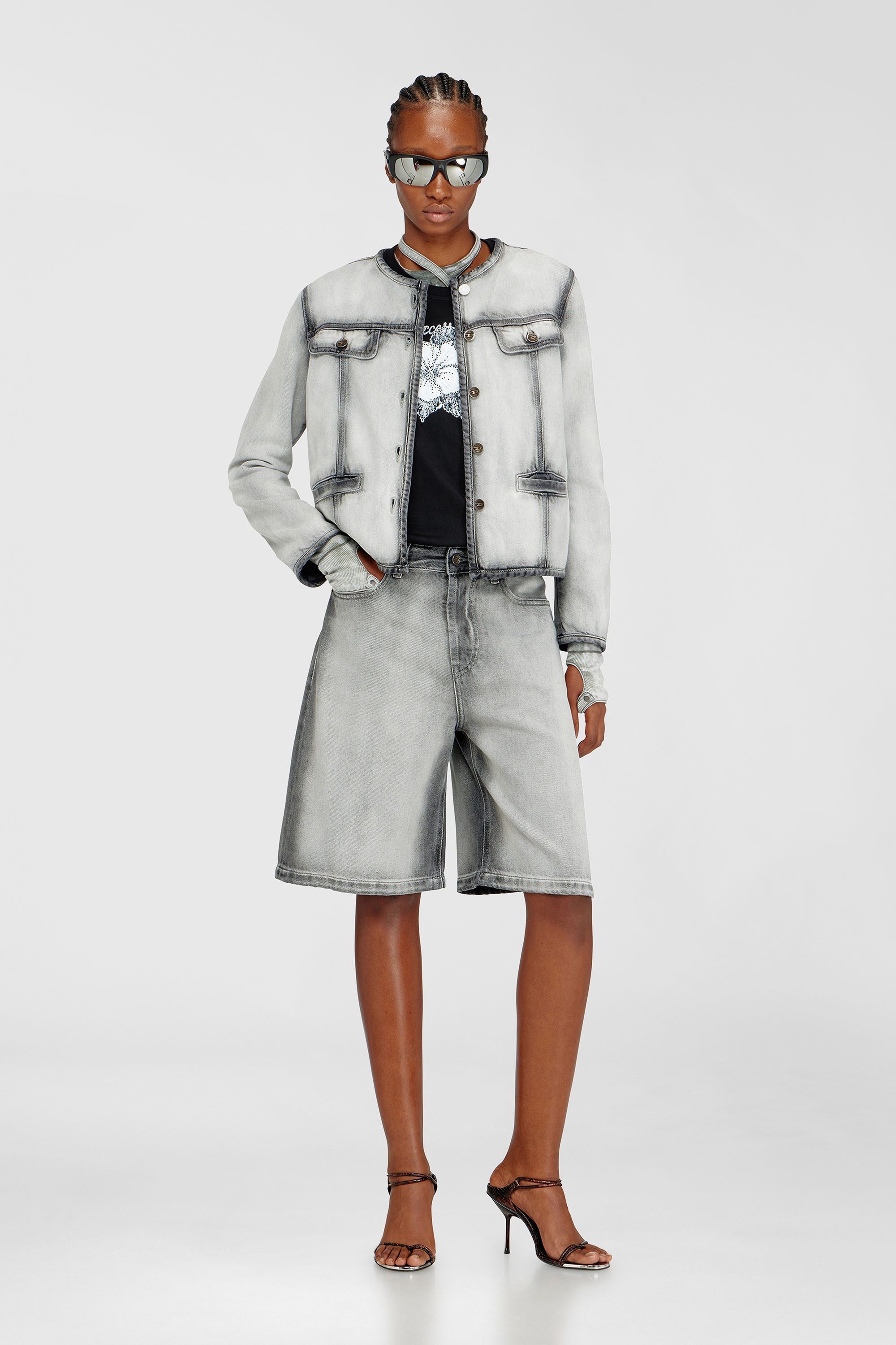 Diesel - DE-GRAFY-FSI, Damen Jacke aus weichem Skeleton-Denim in Grau - 2