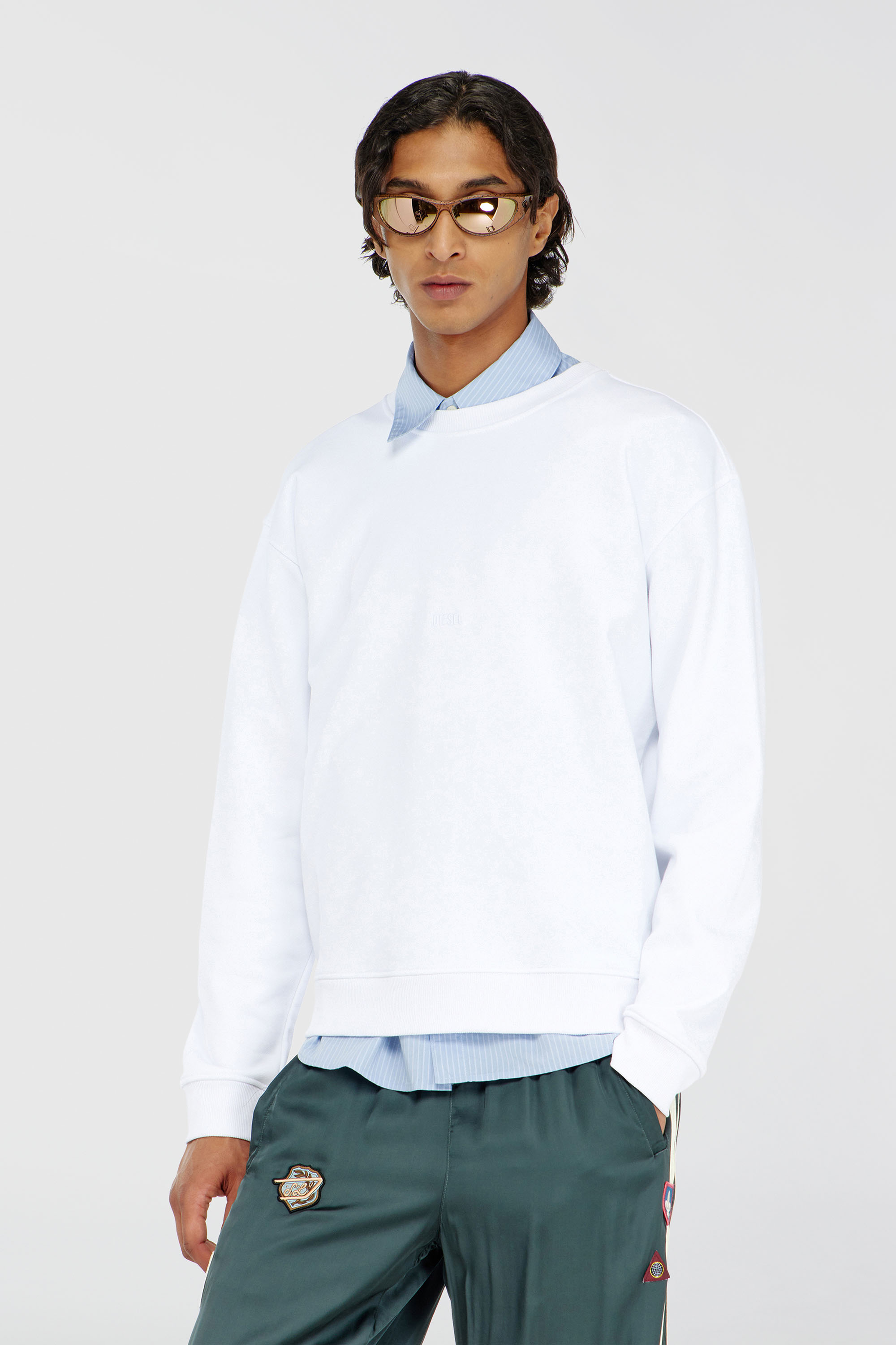 Diesel - S-NORM-AA5, Herren Baumwoll-Sweatshirt mit Mikro-Logo-Stickerei in Wei&szlig; - 1