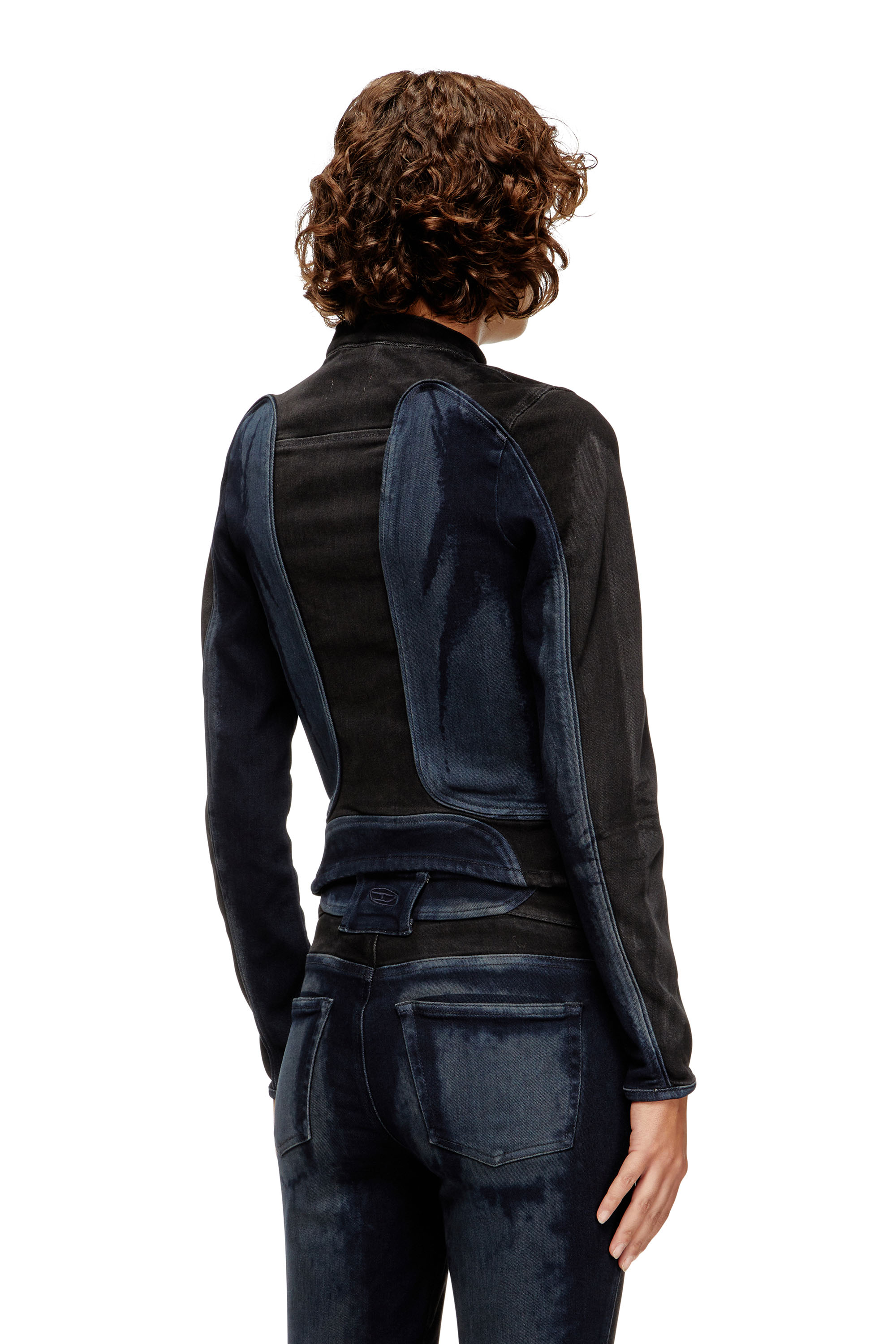Diesel - DE-MORNY-S, Damen Bikerjacke aus zweifarbigem Denim in Schwarz/Blau - 4