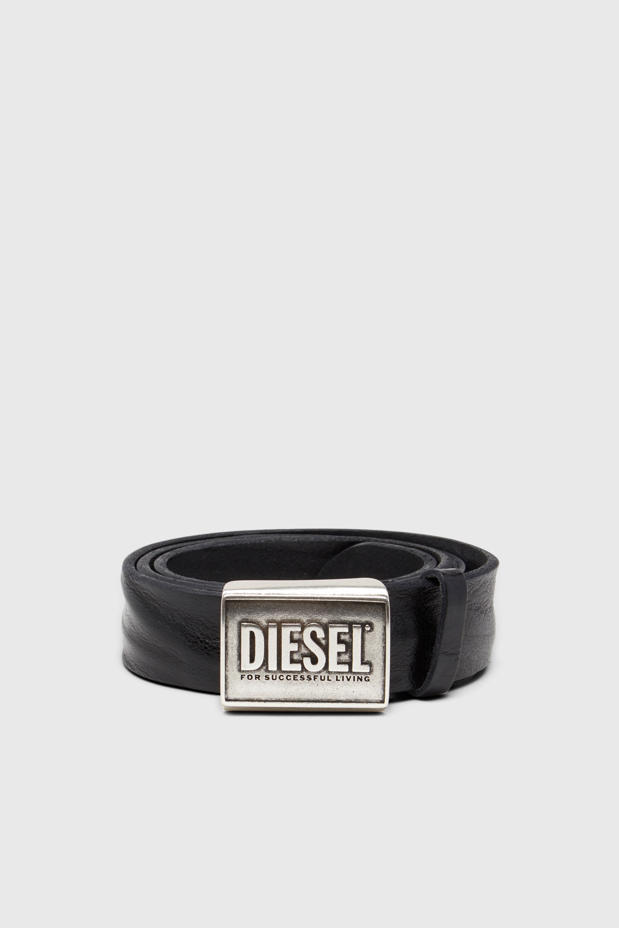 Diesel - B-METAL BISCOTTO, Herren Lederg&uuml;rtel 4 cm mit Logoplatte in Schwarz - 1
