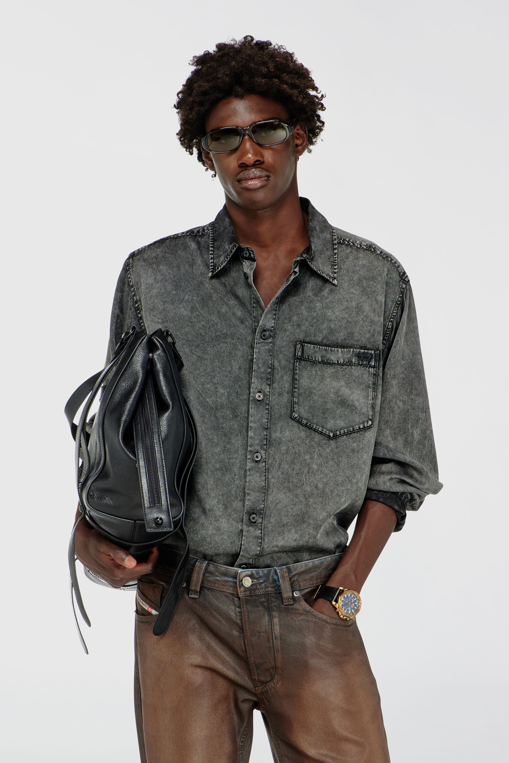 Diesel - S-SIMPLY-NIBC, Herren Flie&szlig;endes Hemd aus Viskose in Denim-Optik in Schwarz - 3