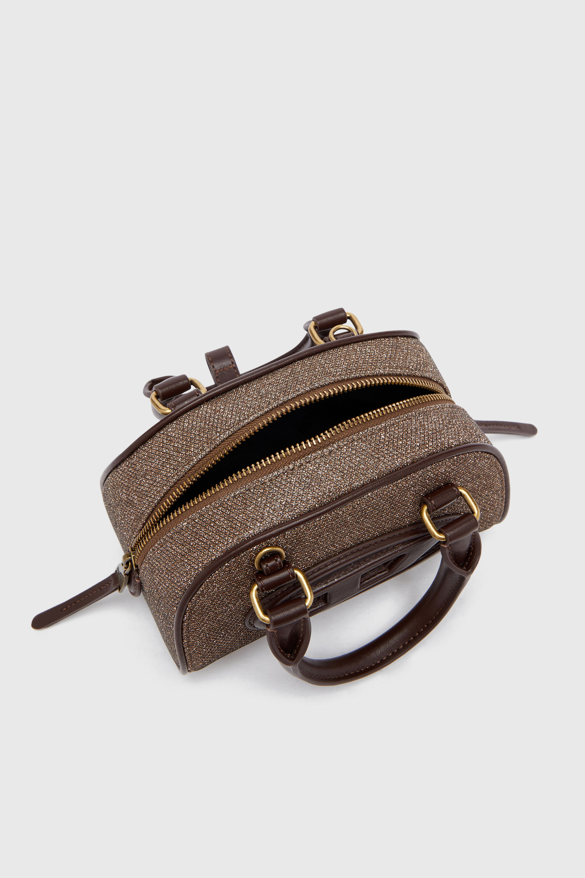Diesel - 1DR DOME CROSSBODY, Damen 1DR Dome - Kleine Bowlingtasche aus Lurexstoff in Braun - 3