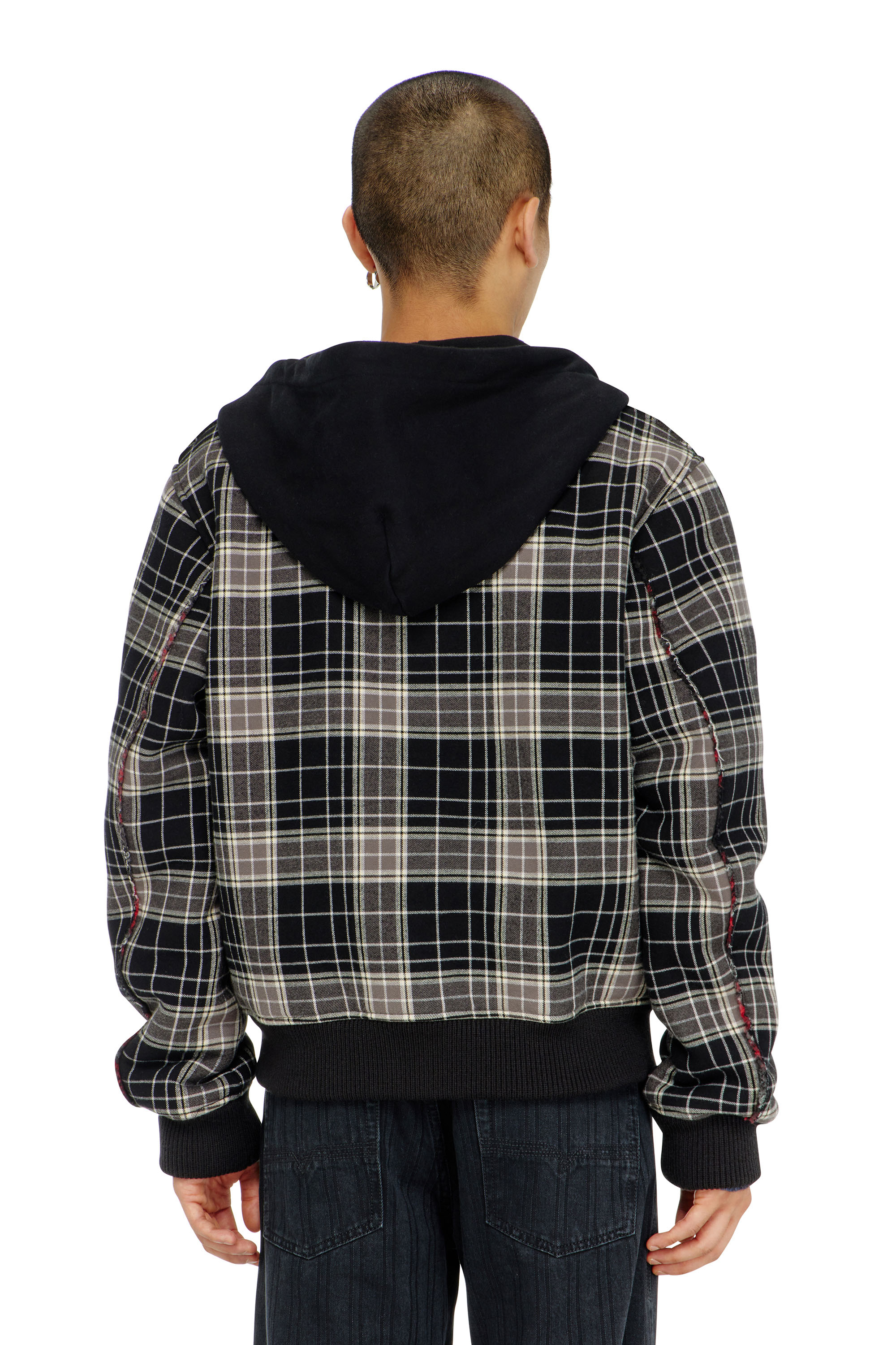 Diesel - W-KUNST, Herren Karo - Karo-bomberjacke mit flanellmuster und teddyfutter in Grau/Schwarz - 4