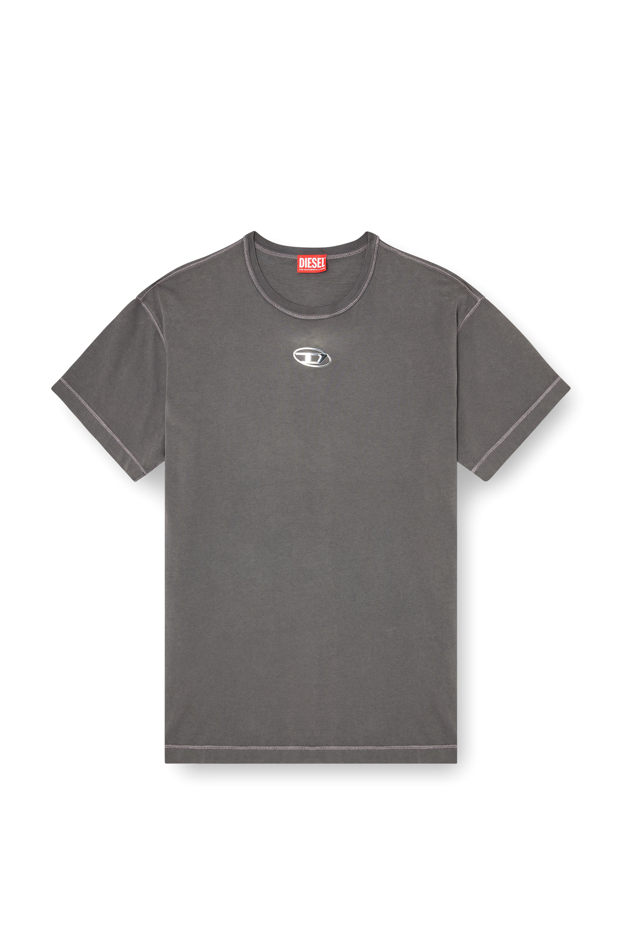 Diesel - T-NORM-IOD, Herren Leichtes Baumwoll-T-Shirt mit metallischem ovalem D-Logo in Grau - 3