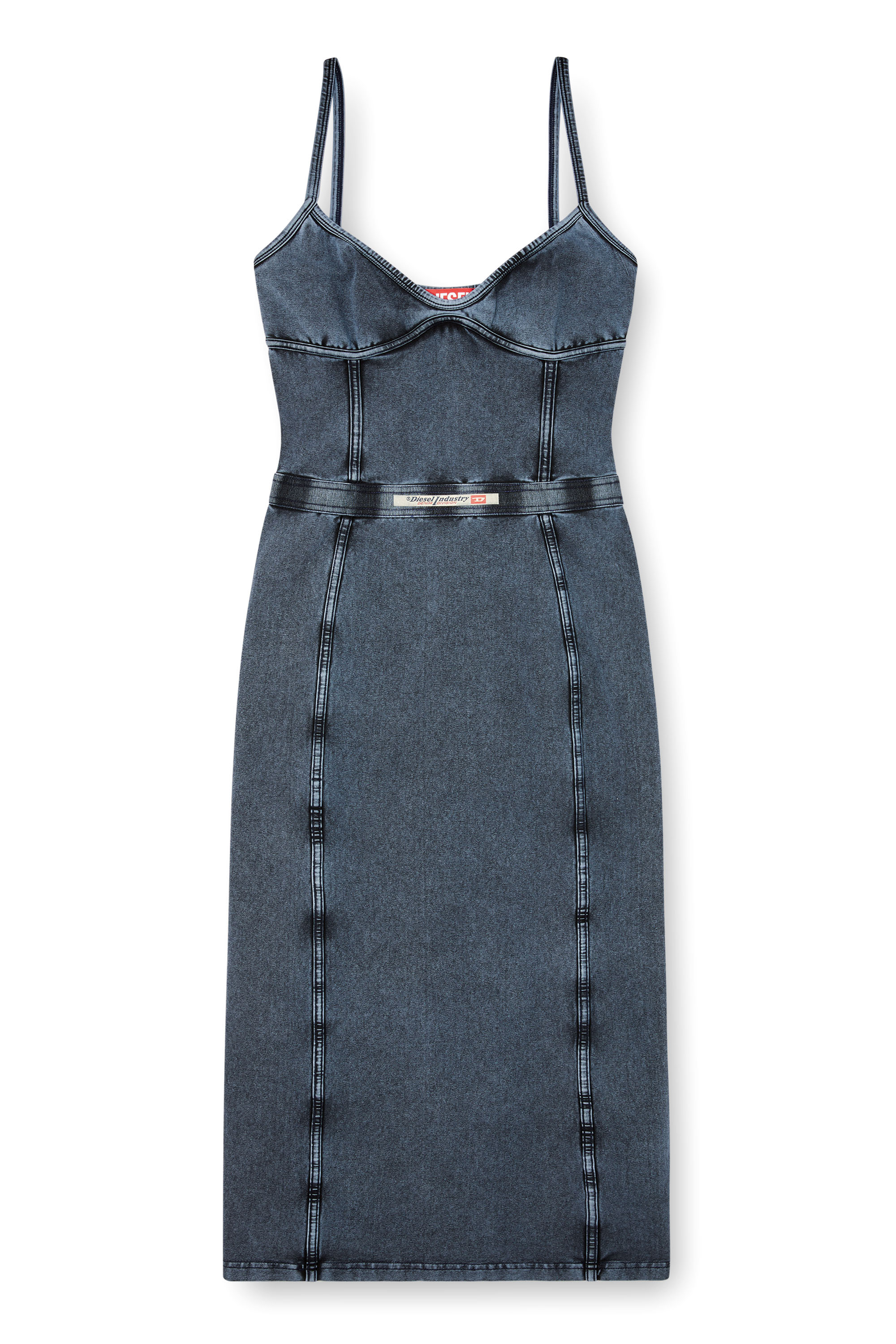 Diesel - D-ONY, Damen Midi-Kleid aus Jersey in Denim-Optik in Dunkelblau - 2