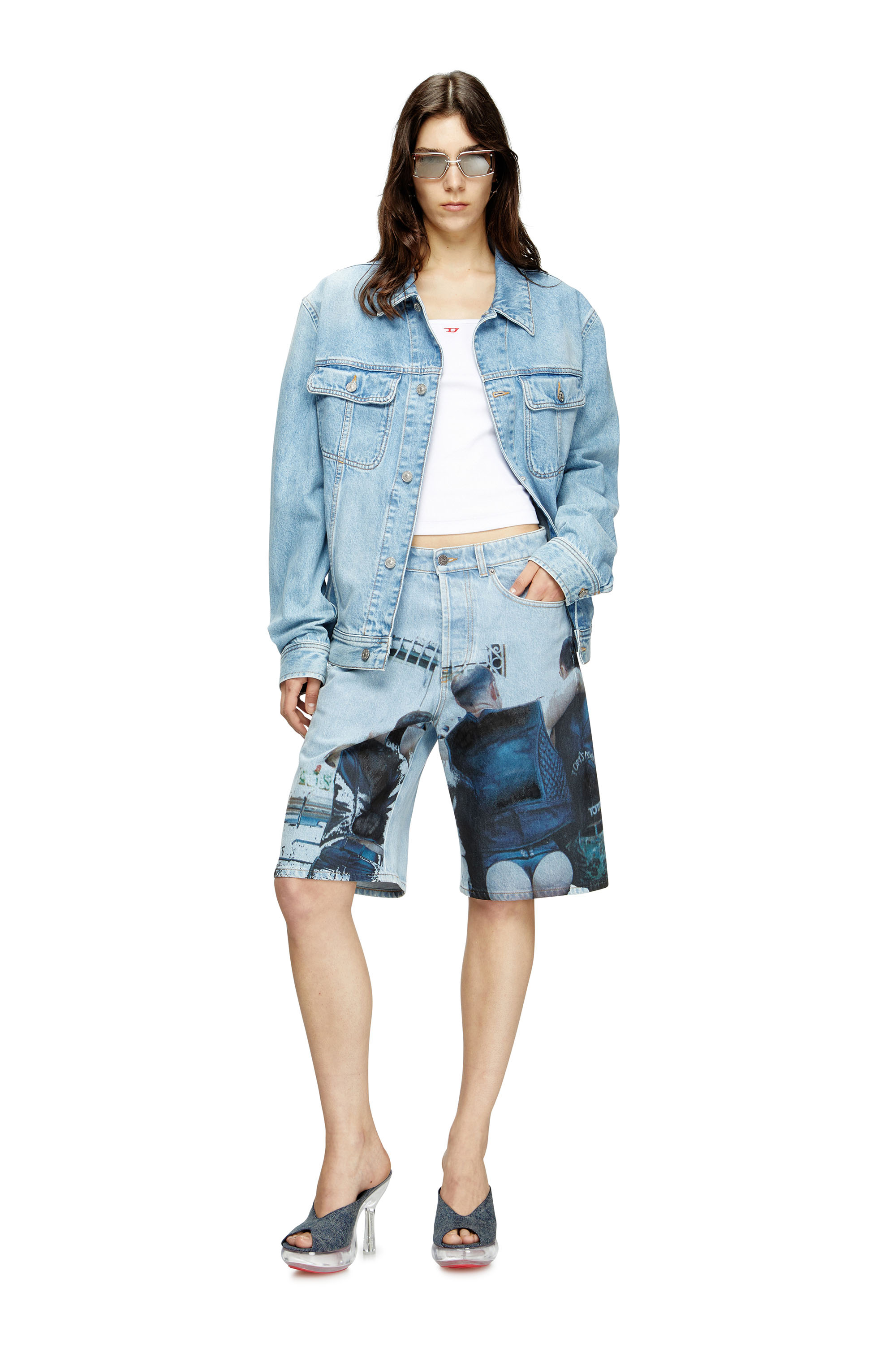 Diesel - PR-D-RIXFORD-S, Unisex Denim-Shorts mit verblasstem Print in Hellblau - 4