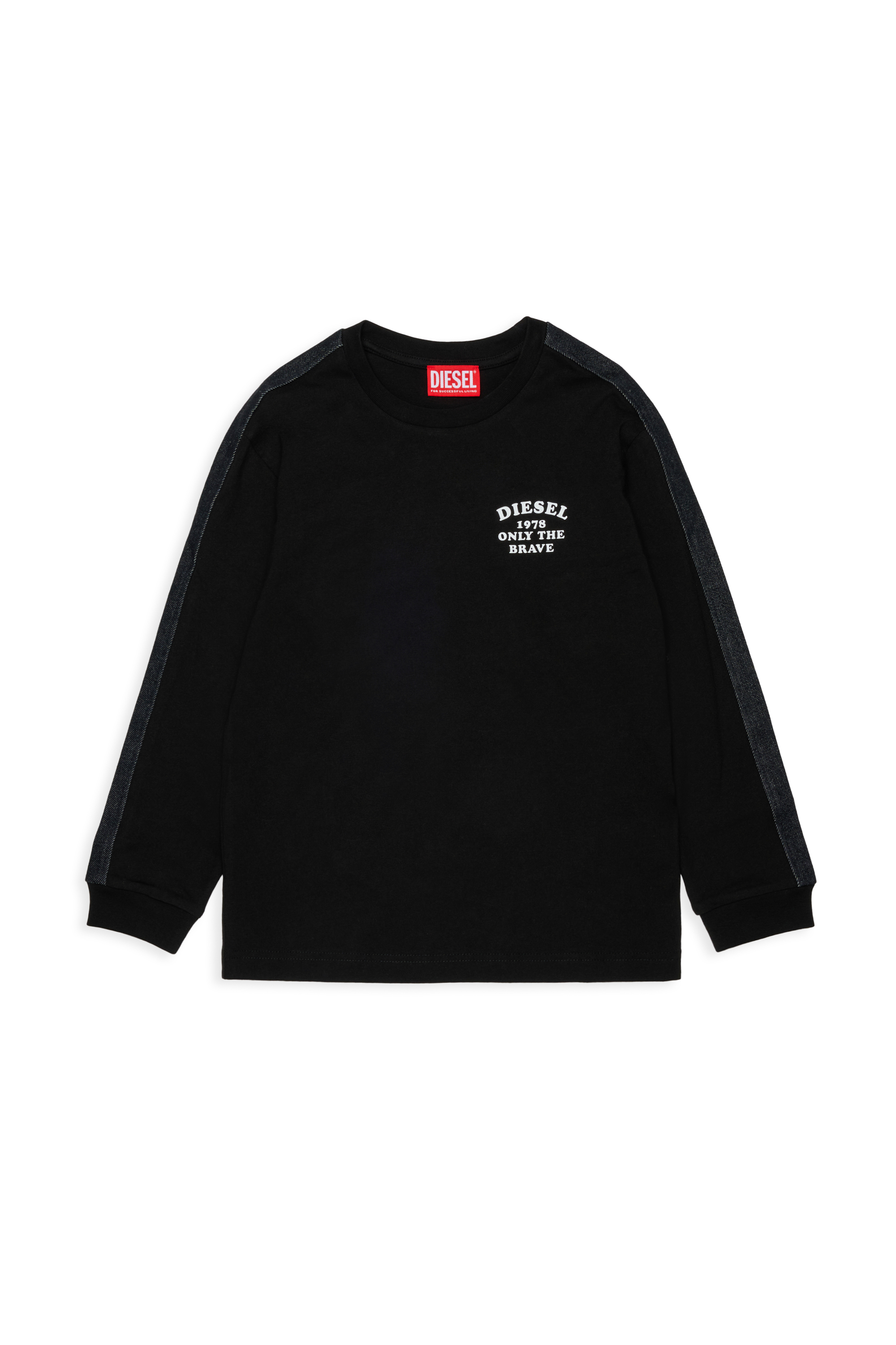 Diesel - TEAN OVER, Man's Long-sleeve T-shirt with logo and contrast bands in Black - 1